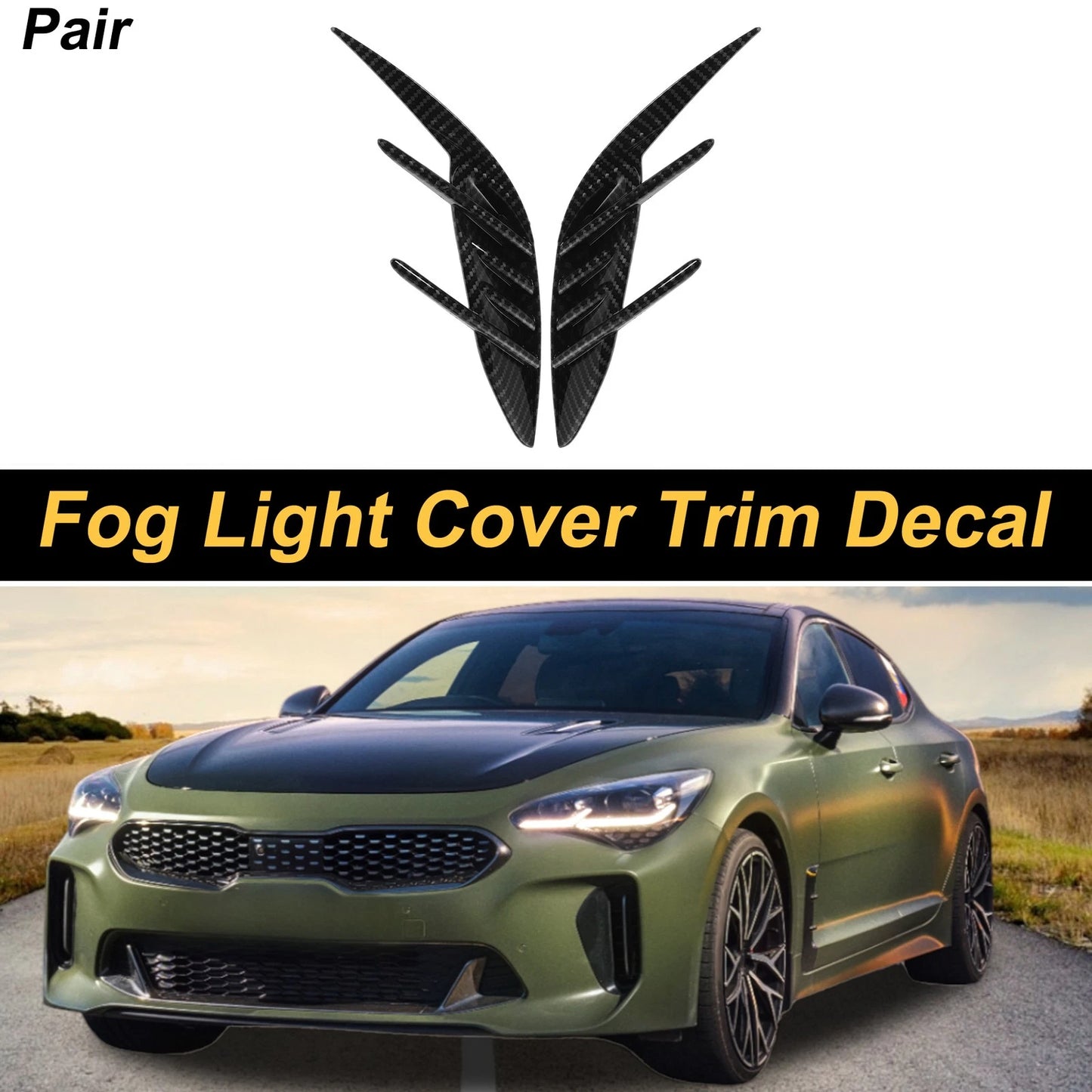 Set of 2 Rear Fog Light Cover Trim for Kia Stinger (2018–2023) Carbon Fiber Black