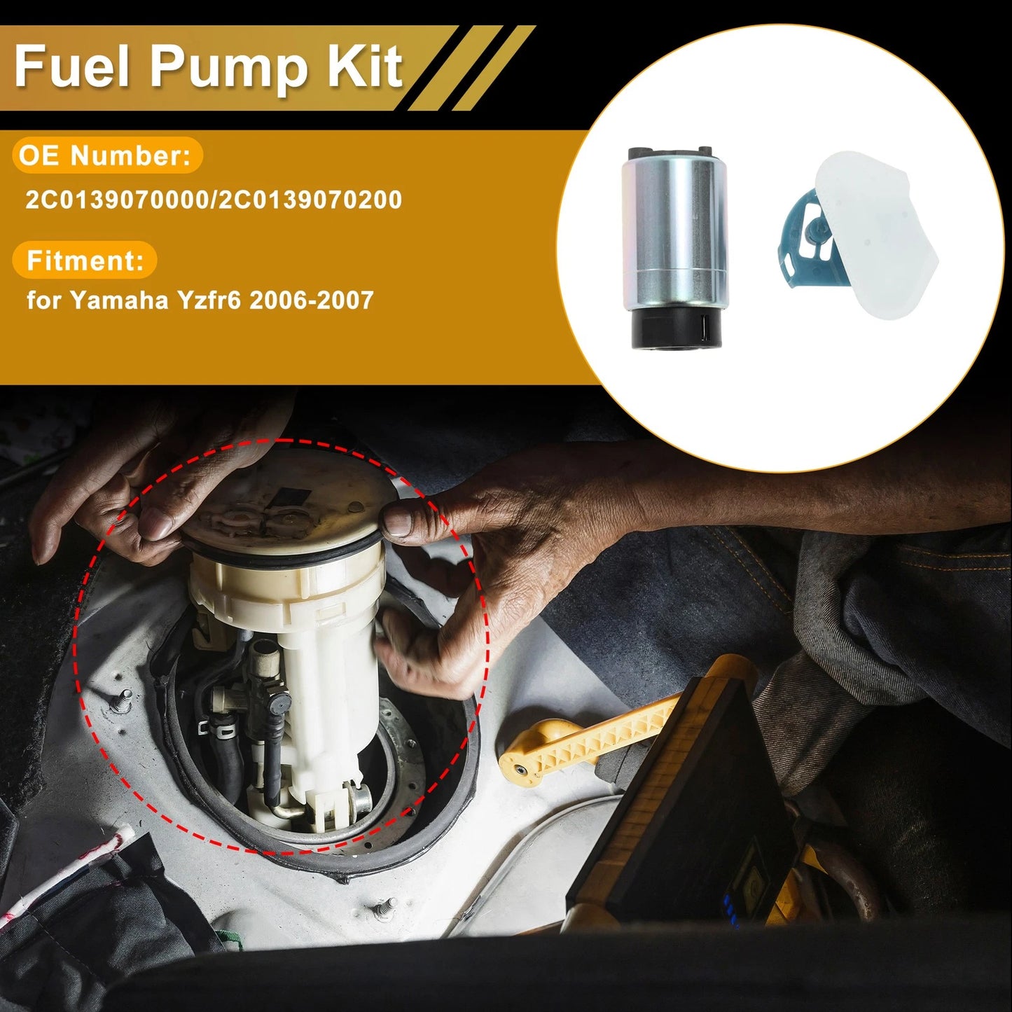 Fuel Pump for Yamaha YZF-R6 (2006–2007) Replaces 2C0139070000