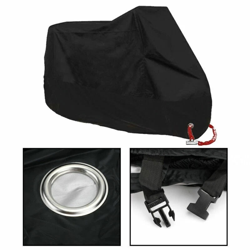 Black Motorcycle Tarpaulin Cover for L Motorcycle (UV, Waterproof)
