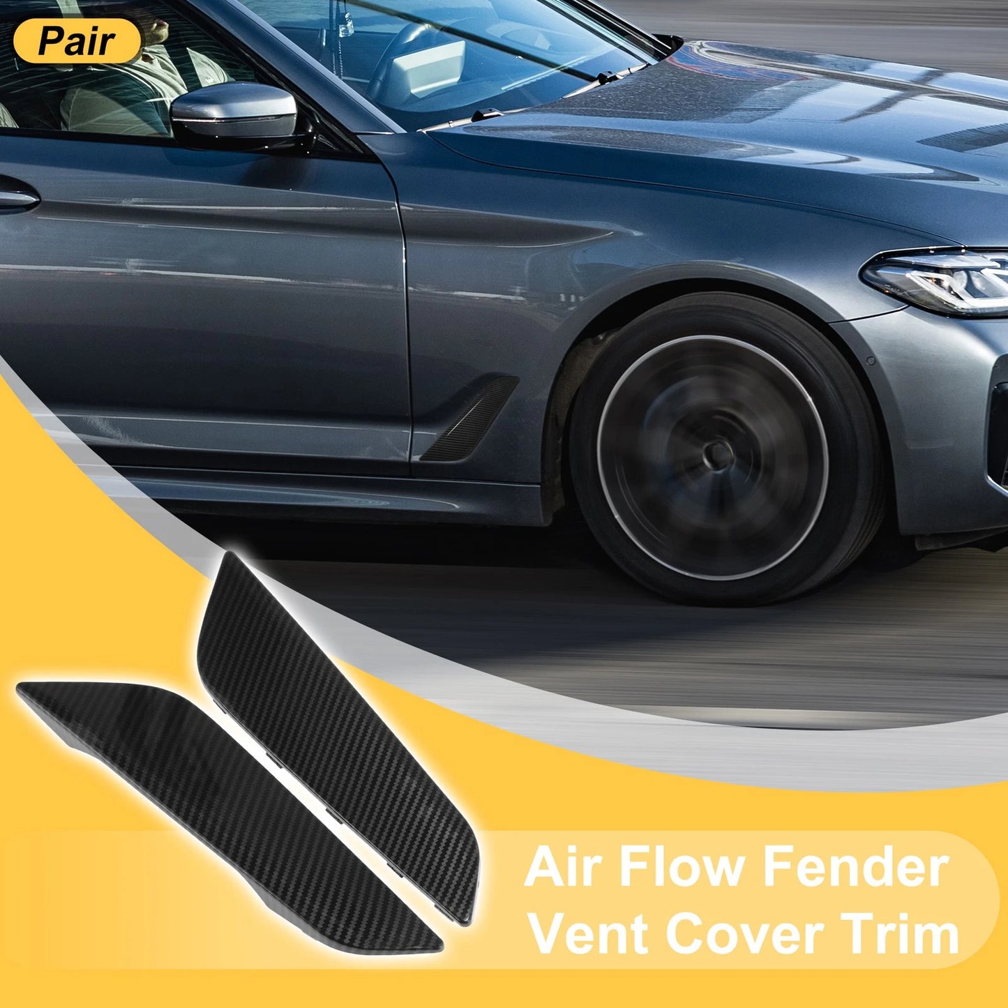 Set of 2 Air Flow Fender Vent Cover Trim for BMW 530e Sedan (G30) Carbon Fiber Black