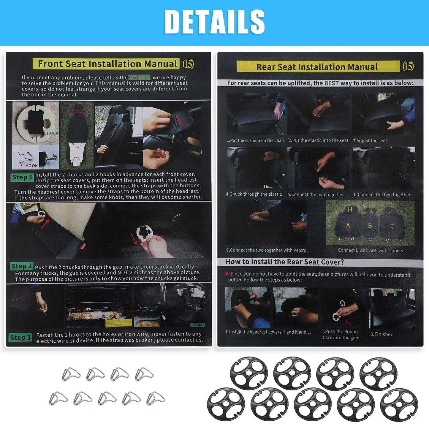 Car Rear Seat Covers Protectors for Dodge Ram Black Blue 3 x Pieces
