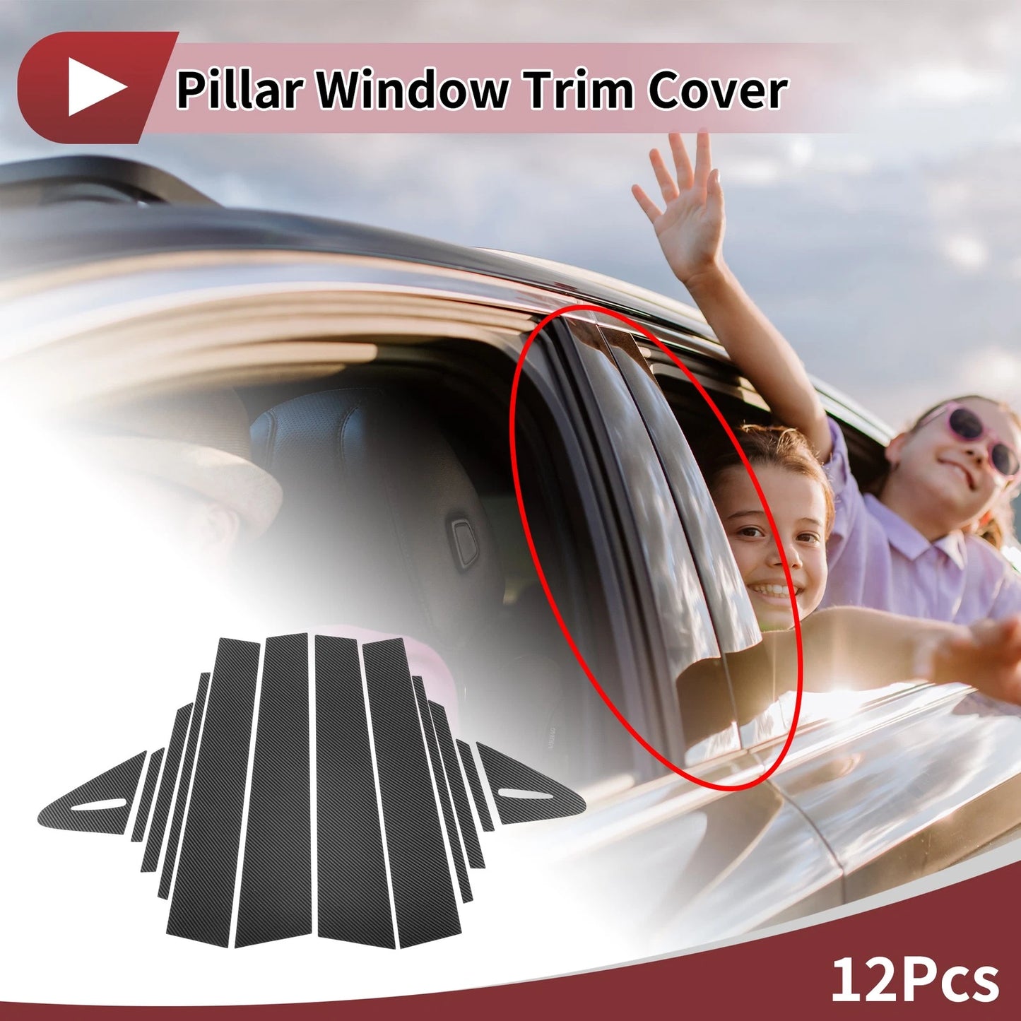 12 Pcs Car Door Pillar Window Trim for Toyota Allion (2021–2023) Carbon Fiber