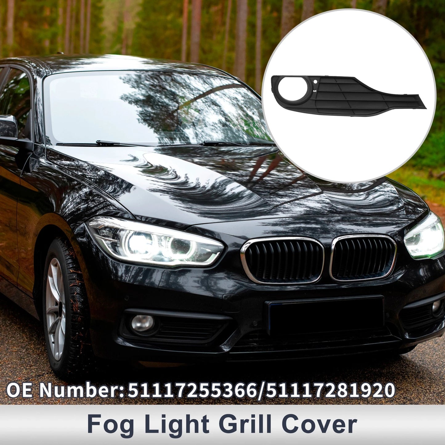 1pc Fog Light Grill for BMW 320i (2013–2015) No. 51117255366 Black