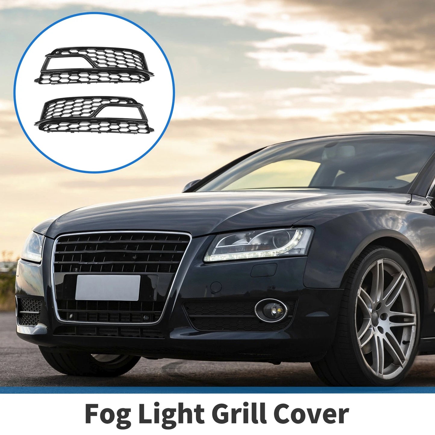 1 Pair Fog Light Grill for Audi A5 (2013–2017) No. 8T0807681M/8T0807682M ABS Black