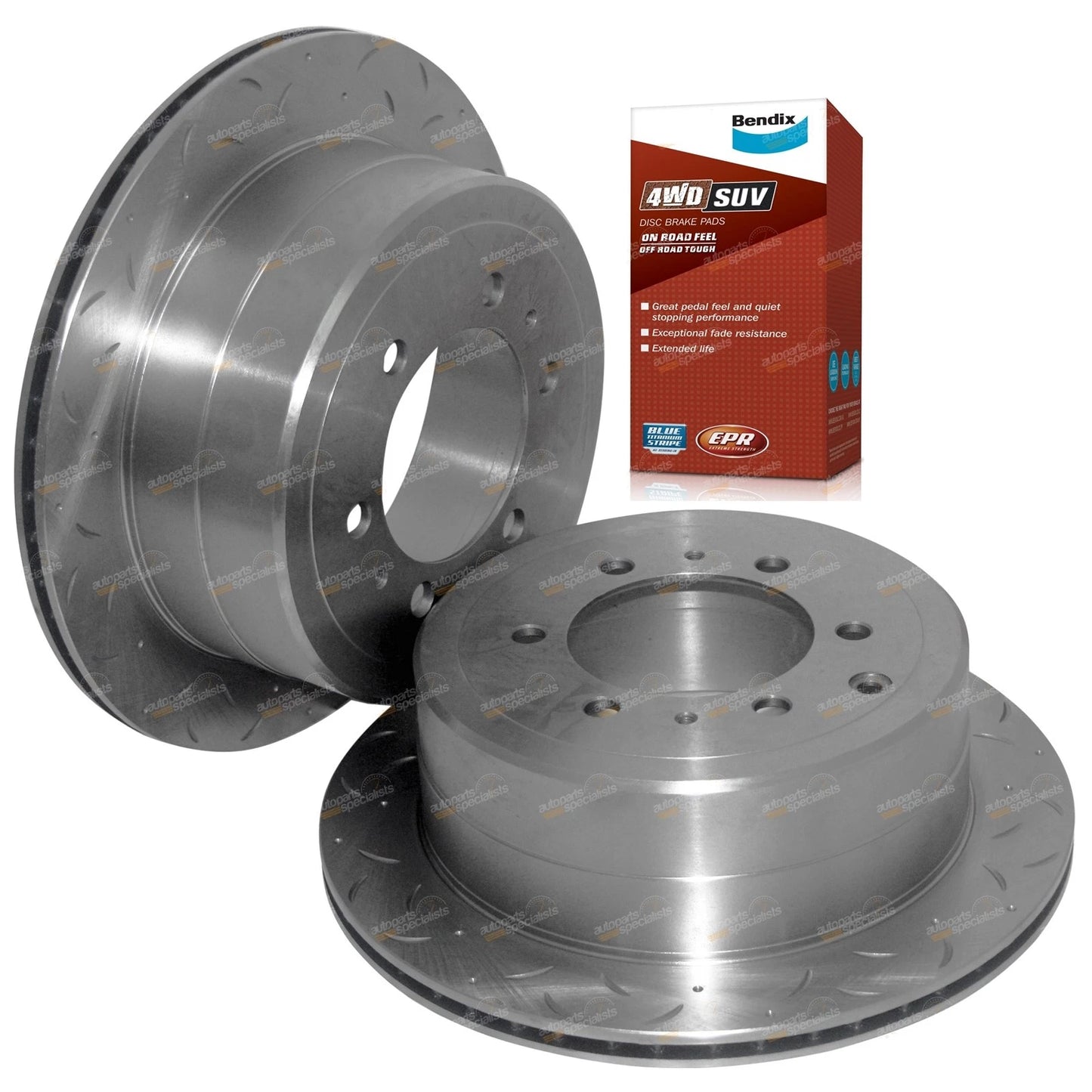 2 Slotted Rear Disc Rotors + Brake Pads for Toyota Land Cruiser FZJ80 (1992–1998)