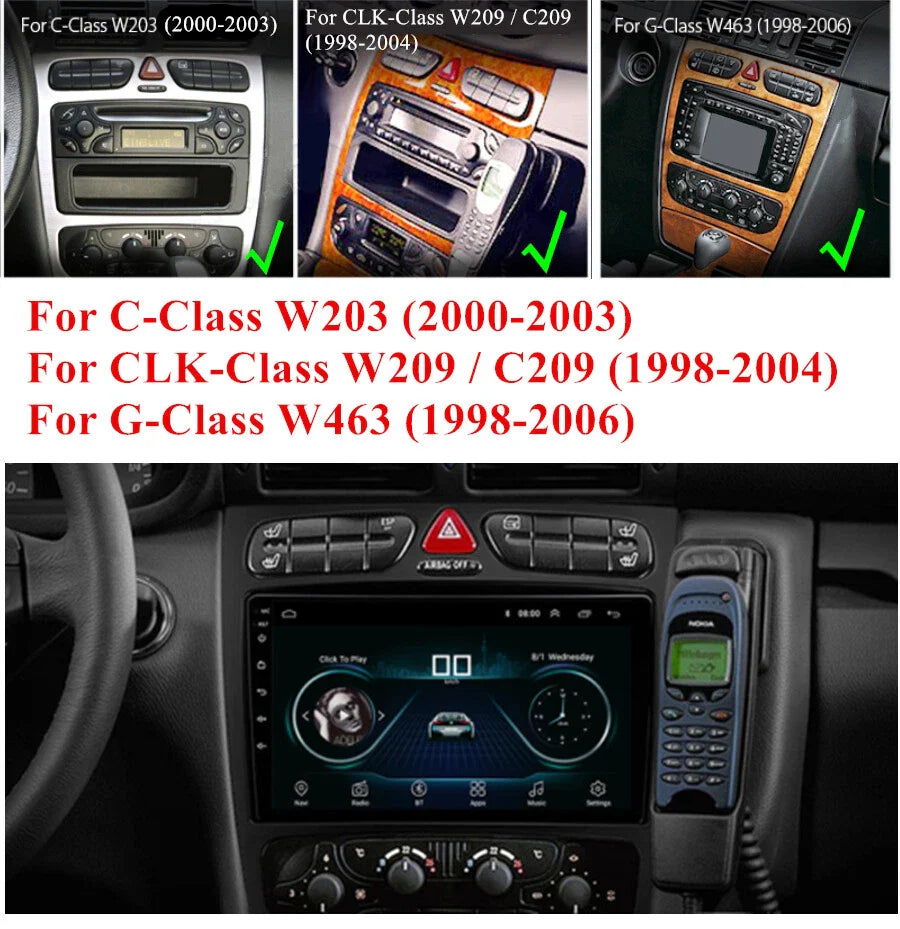 9" Android 10.1 Quad-Core Car Stereo GPS for Benz W203 W209 W463 (2000-2010)