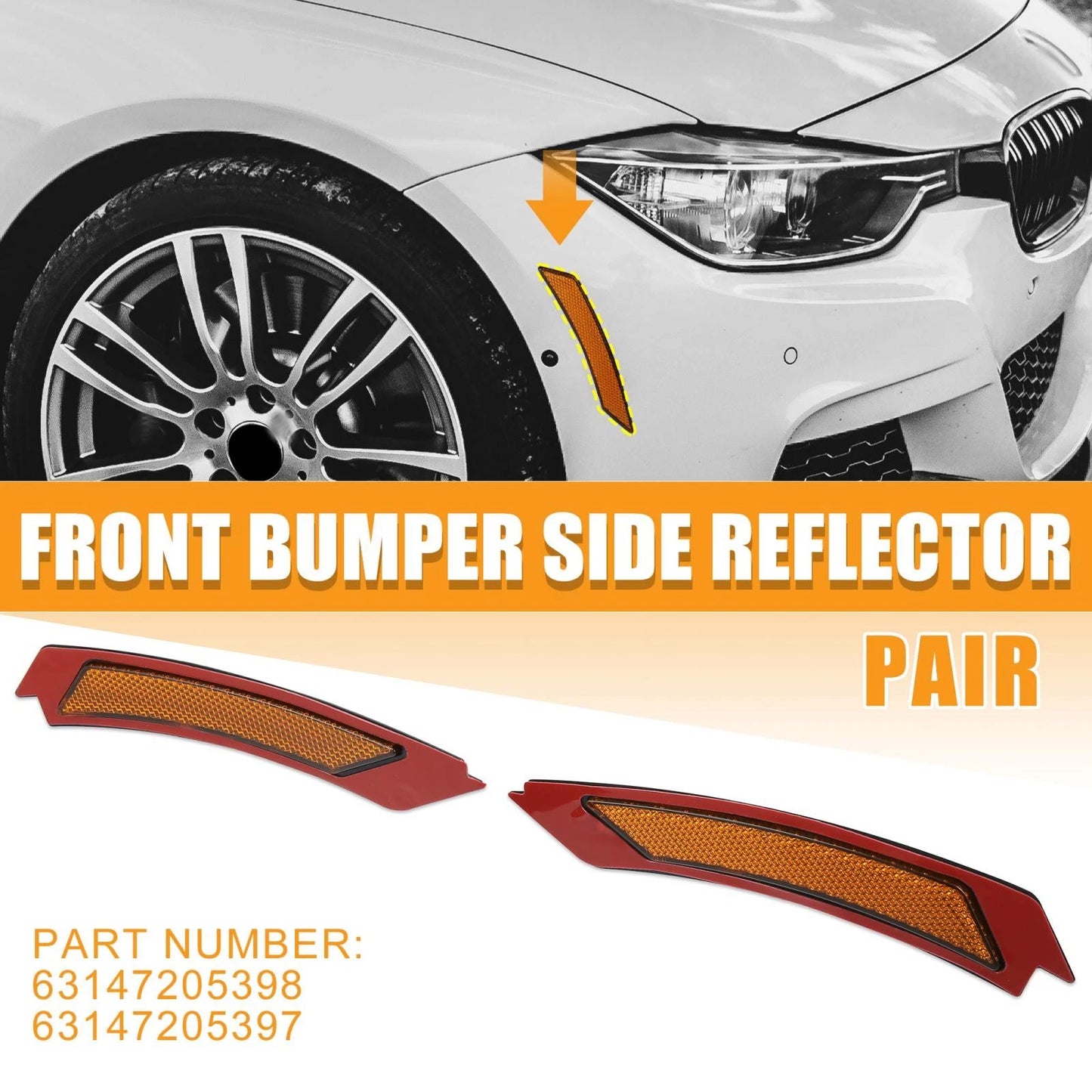Bumper Reflector 63147205398 for BMW 3 Series E90 E91 LCI (2009–2011) Yellow
