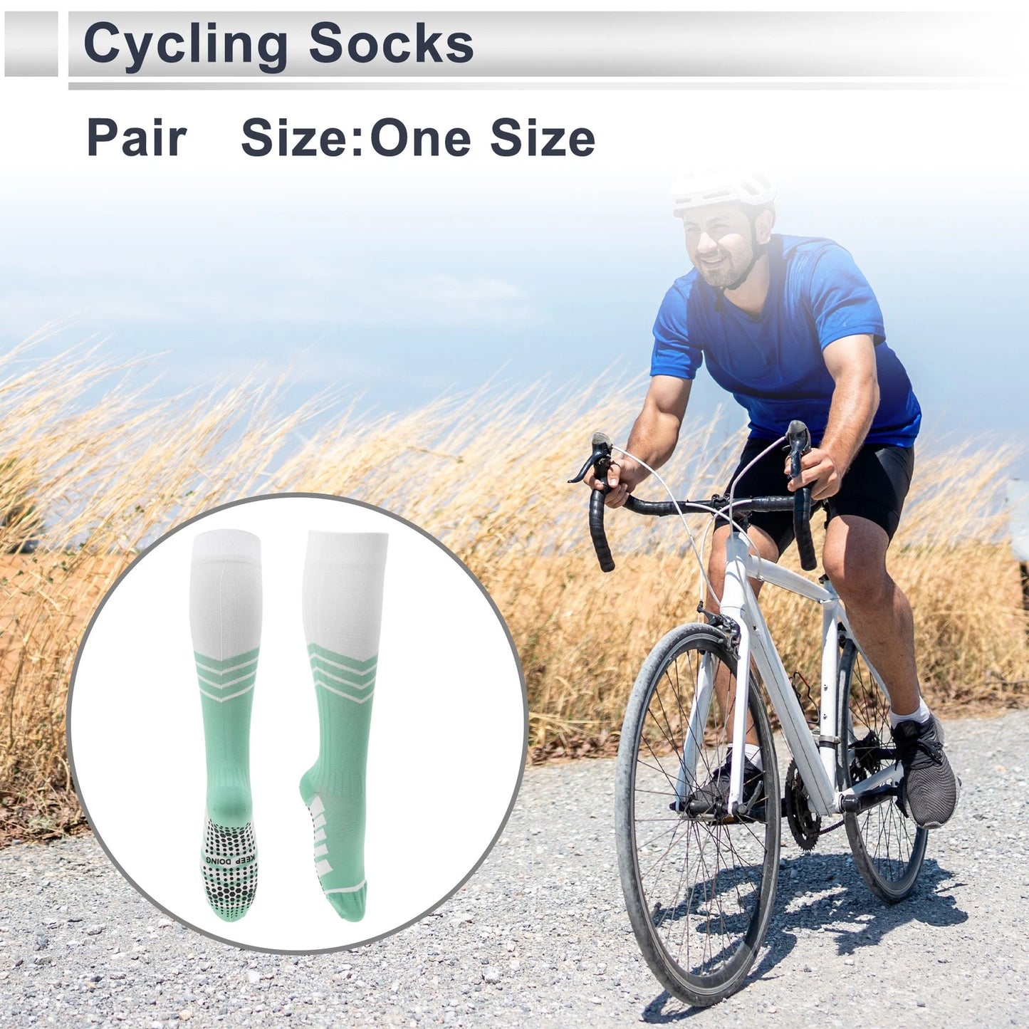 Cycling Socks Quick-Drying One Size High Green Stripes