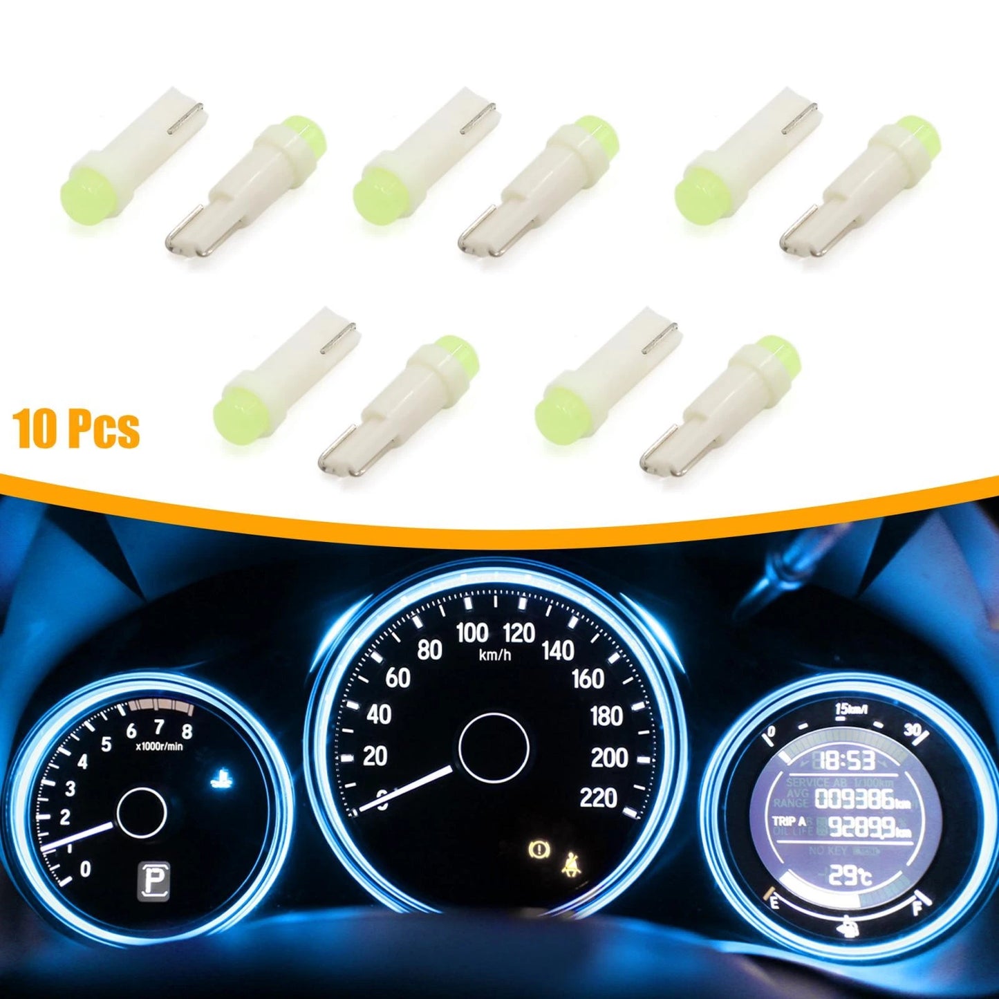 10Pcs T5 LED Ice Blue Dash Panel Light Bulb for Car (12V)
