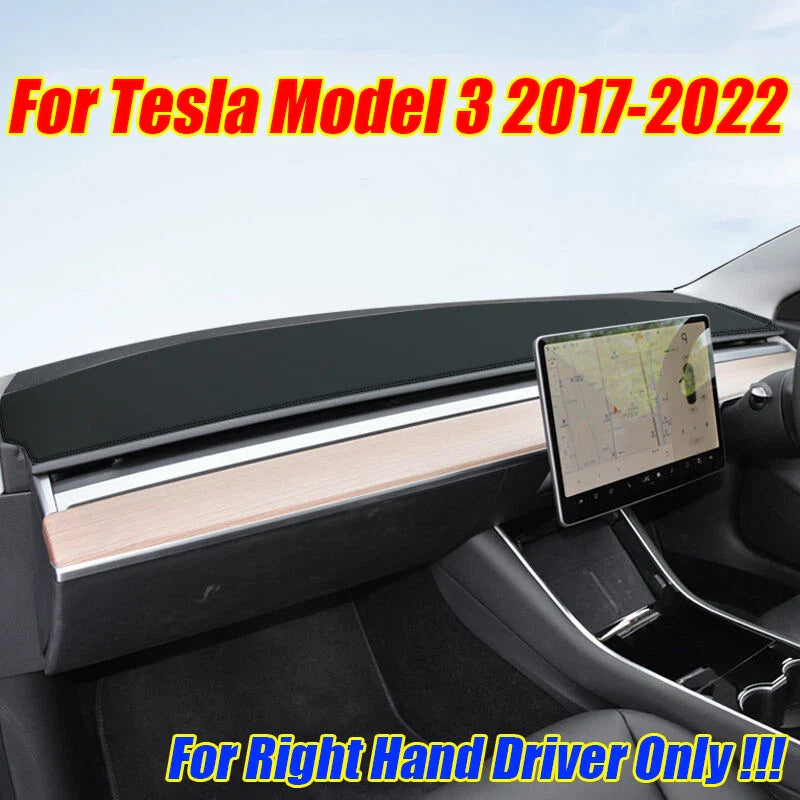 RHD Leather Dashboard Cover Pad for Tesla Model 3 (2017–2022)
