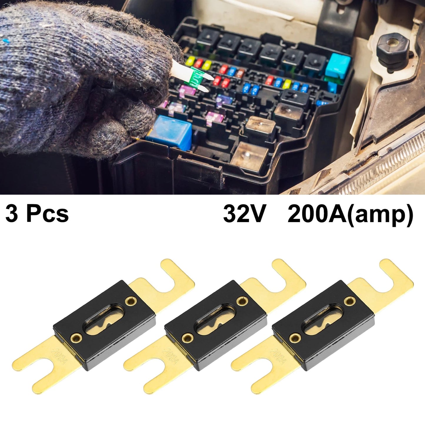 3pcs 200A ANL Fuse Replacement for Car Truck Motorcycle Boat Audio