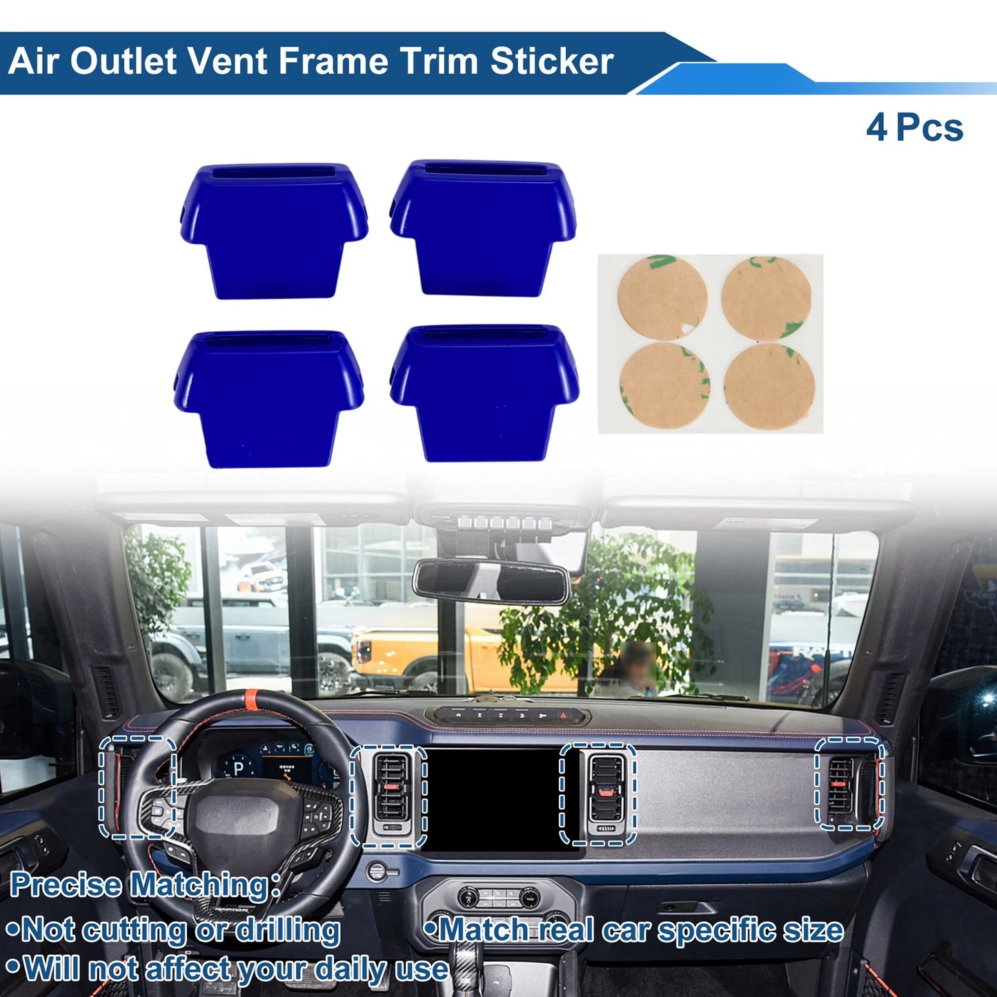Set of 4 Air Condition Outlet Vent Trim Cover Frame for Ford Bronco (2021–2024) Blue