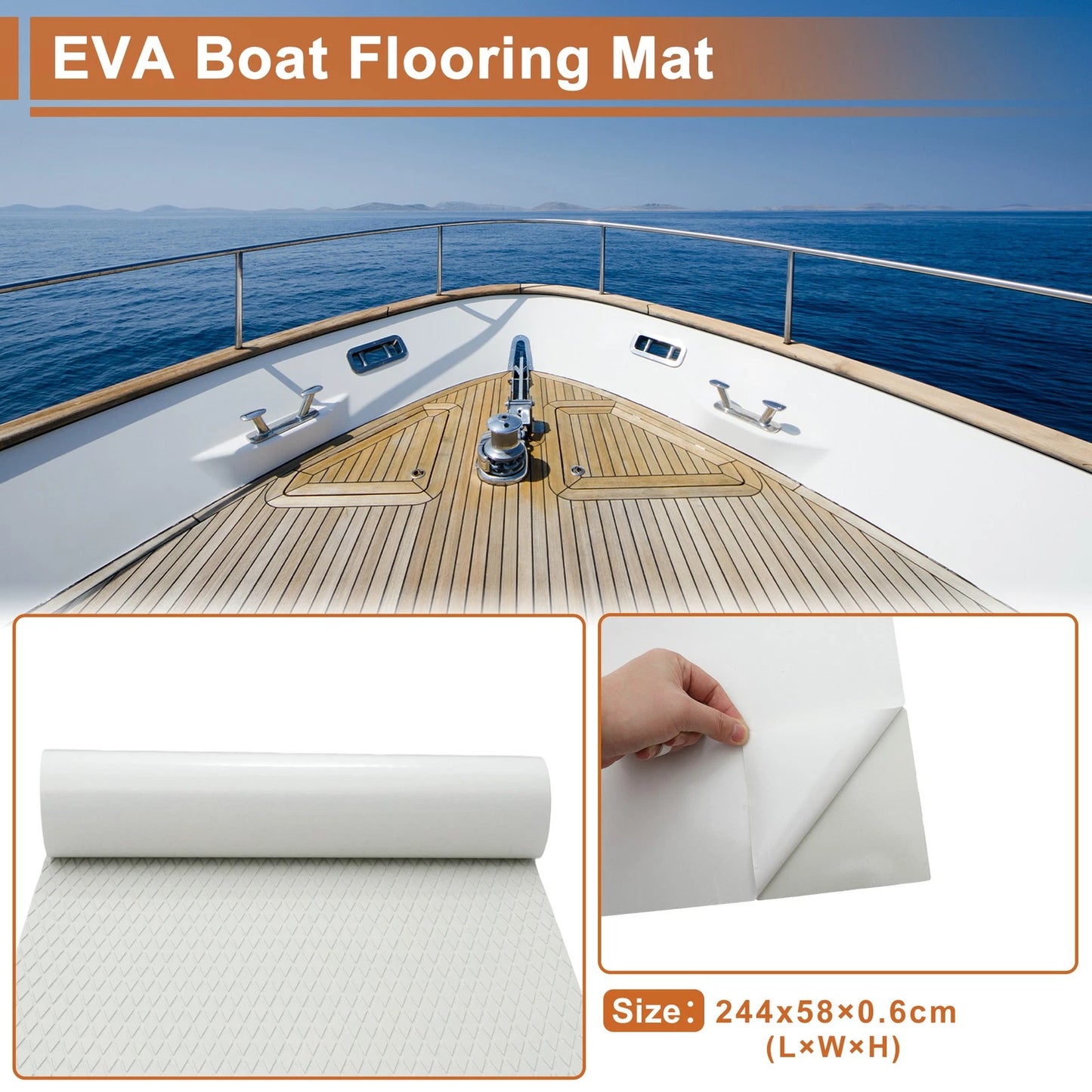Self-Adhesive Boat Flooring Strip for Various Models (96" L x 23" W) Light Gray