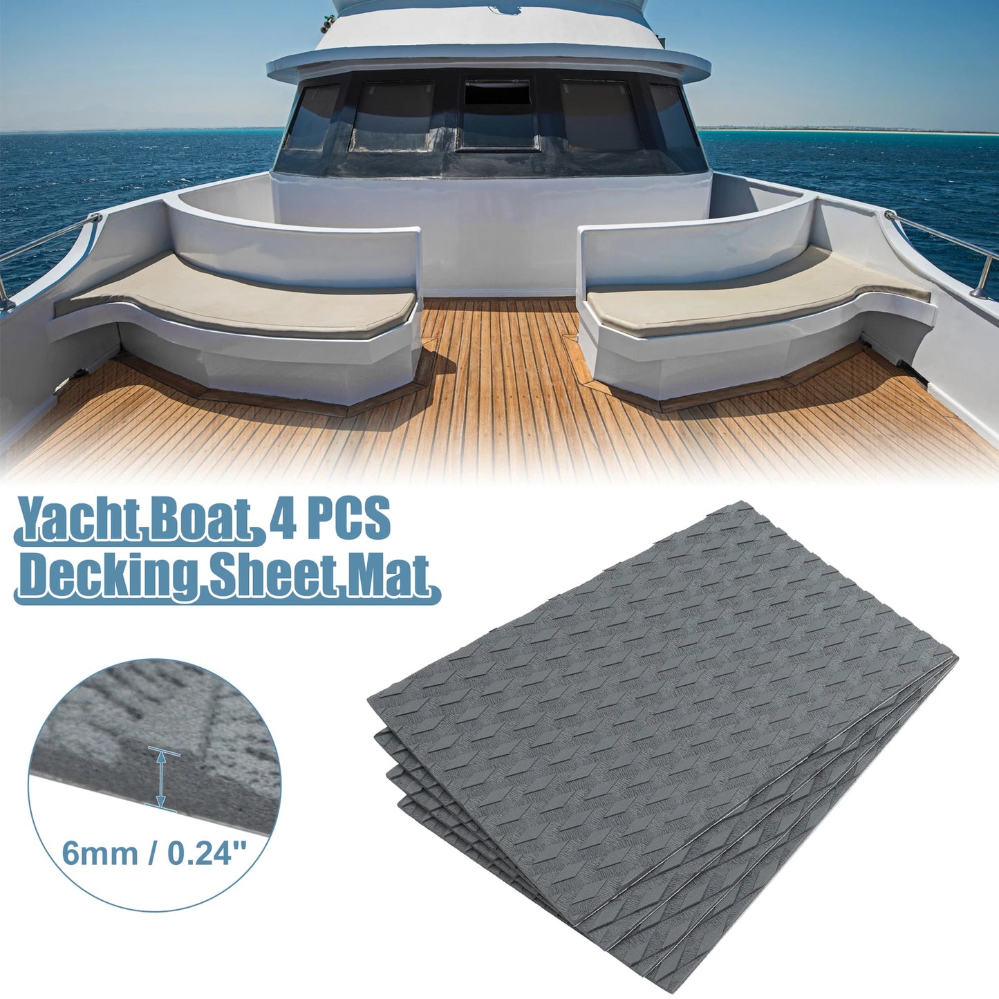 Set of 4 EVA Faux Teak Decking Sheets for Boat Yacht Car (14.96"x9.84") Gray