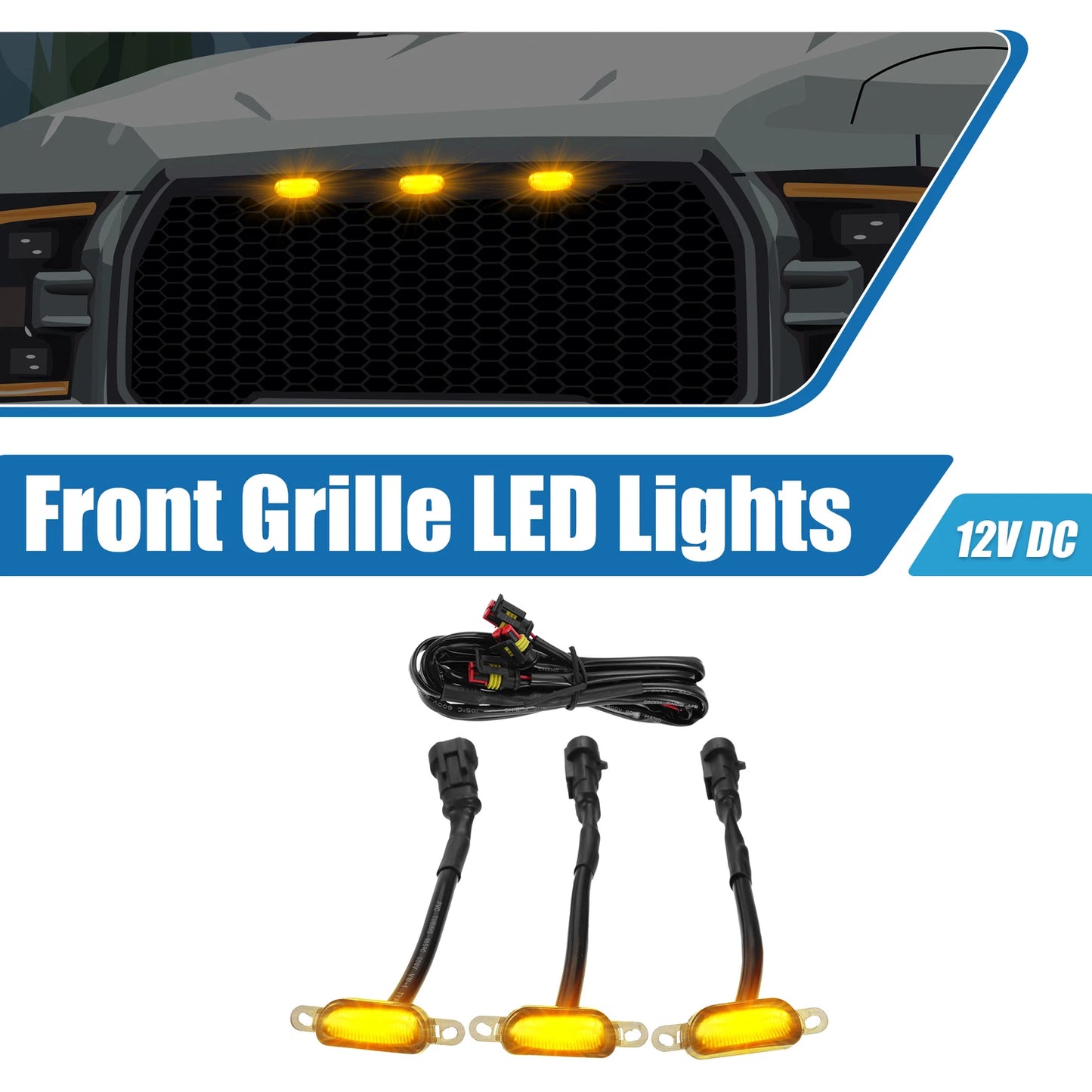 LED Front Grille Lights for Ford F150 F250 F350 (2015–2023) - Amber