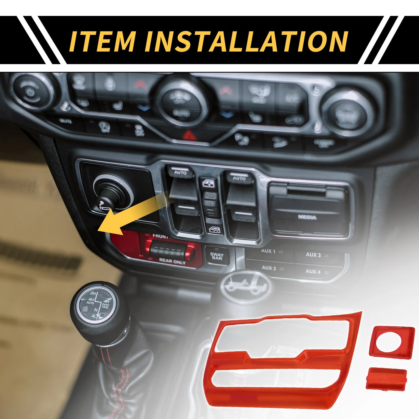 Dashboard Center Console Window Control Panel Cover for Jeep Wrangler JL (2018–2023) Red