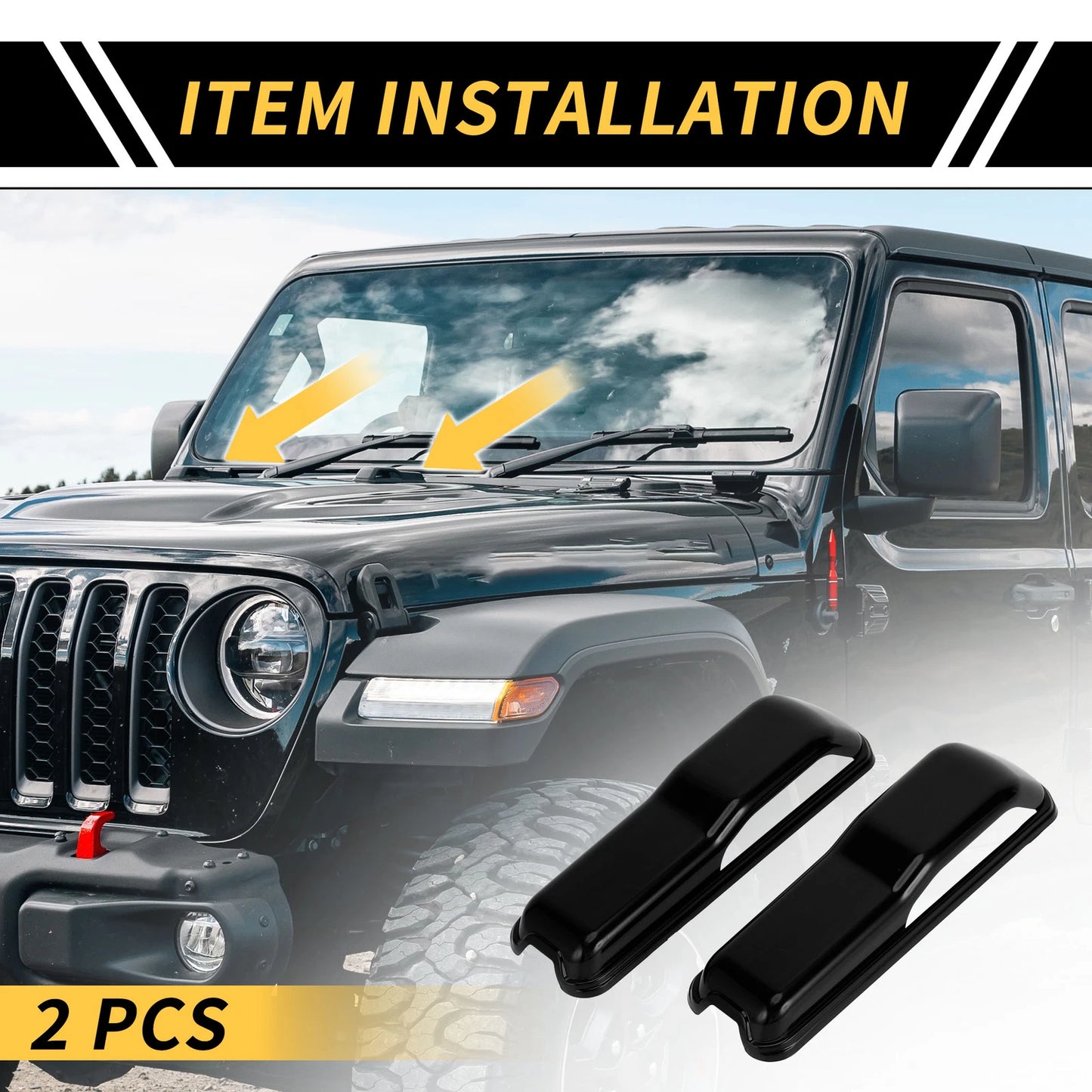 2X Engine Hood Hinge Cover Trim for Jeep Wrangler JL JLU (2018–2022) Black