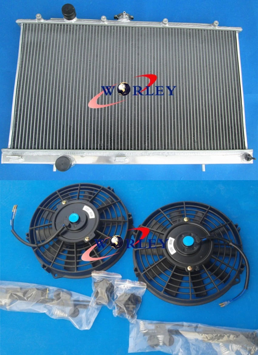 Aluminum Radiator for Mitsubishi Lancer EVO IV V VI (1996–2001) with Dual Fans
