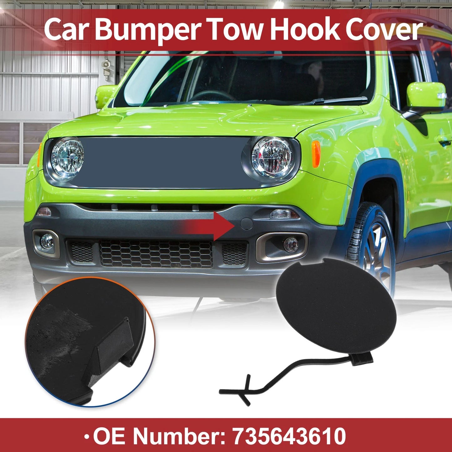 Tow Hook Cover Cap for Jeep Renegade (2015–2020) No. 735643610 Black