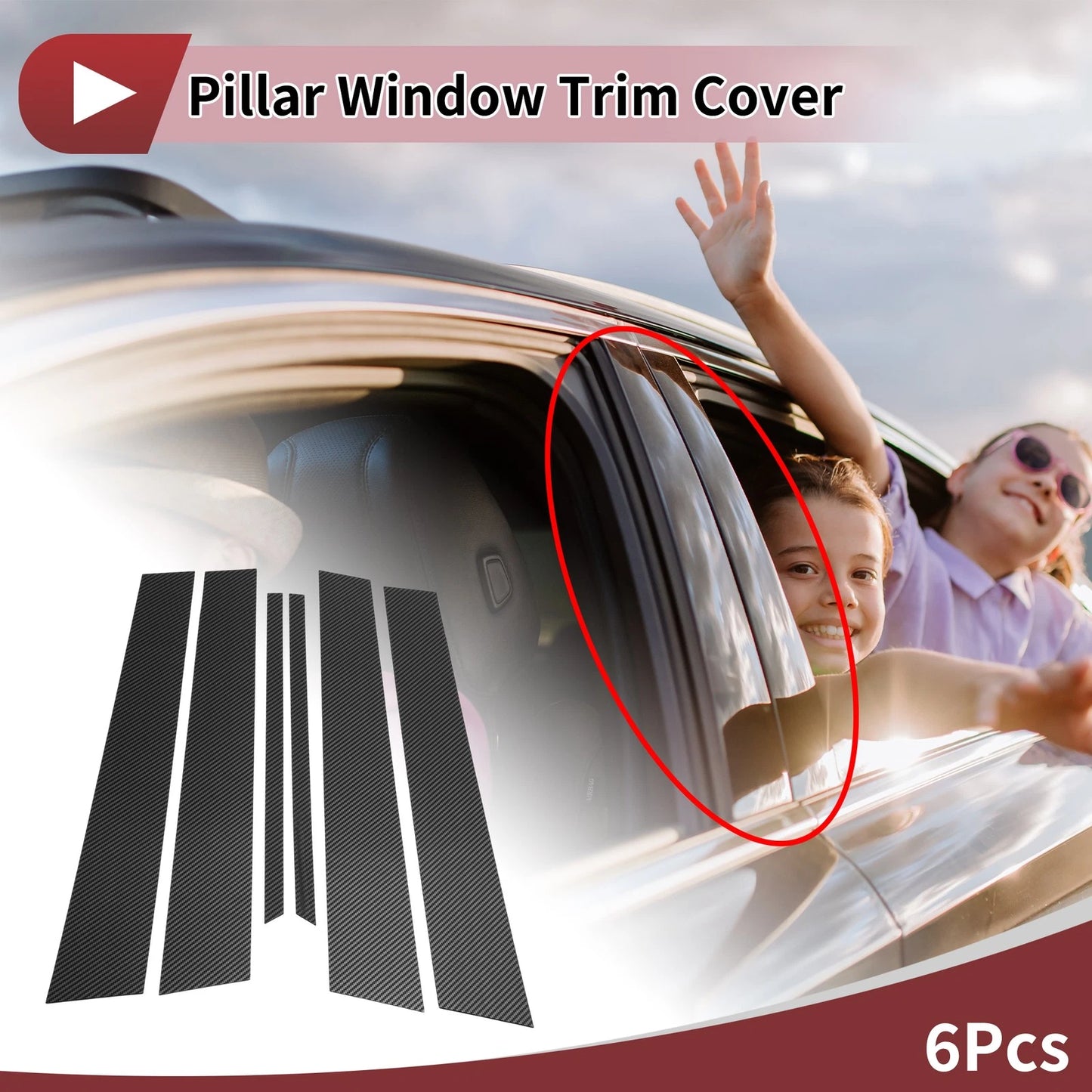 Door Pillar Window Trim for Nissan Bluebird (2000–2006) Black Carbon Fiber