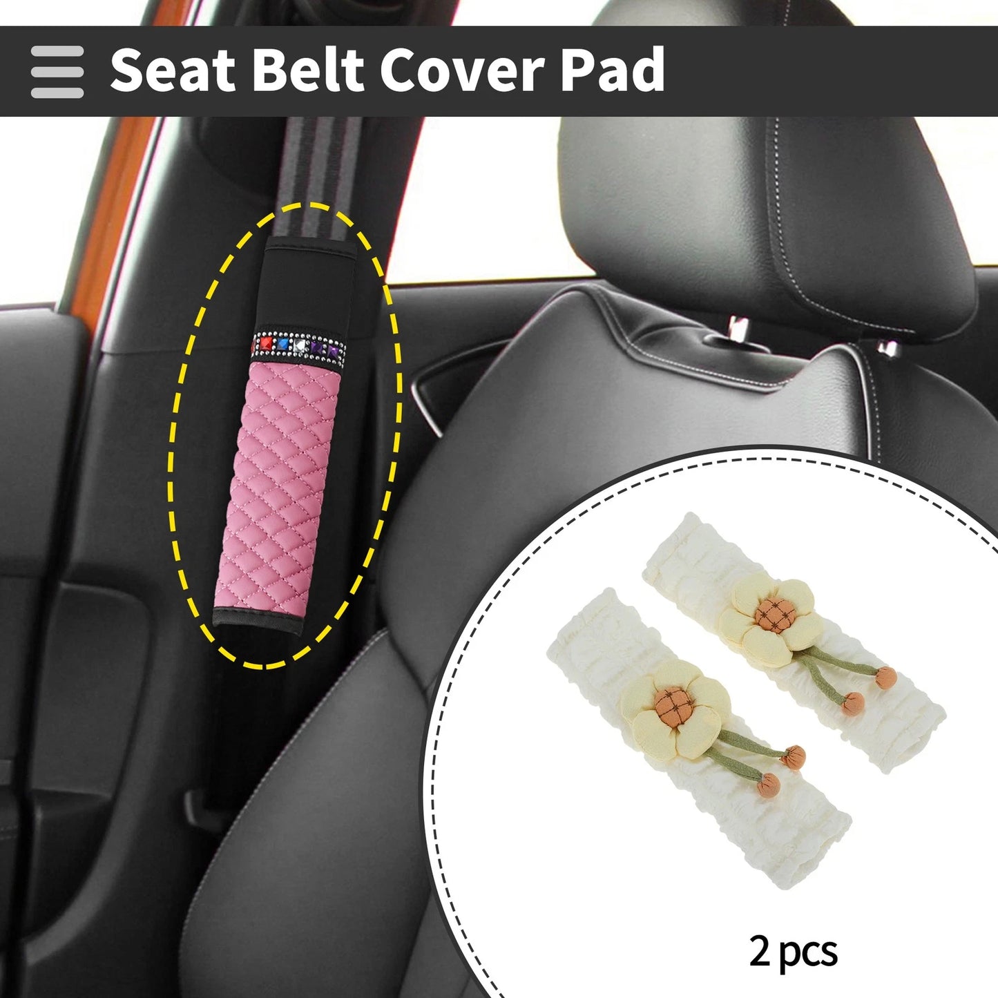 Set of 2 Light Yellow Seat Belt Cover Pads for Universal Fit (24.5cm)