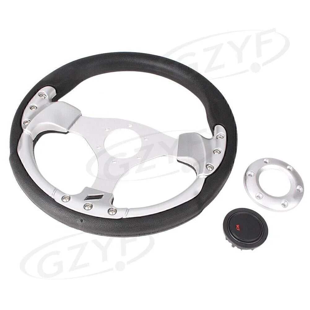 13" Racing Steering Wheel Leather PVC w/ Horn Button for Universal Car