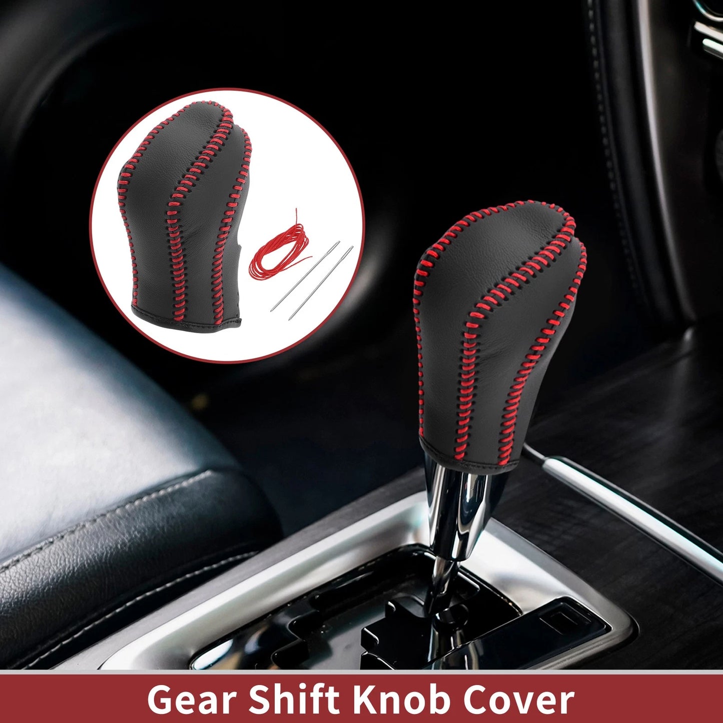 1 Pc Gear Shift Knob Cover for Nissan Maxima (2016–2023) Black Red Faux Leather