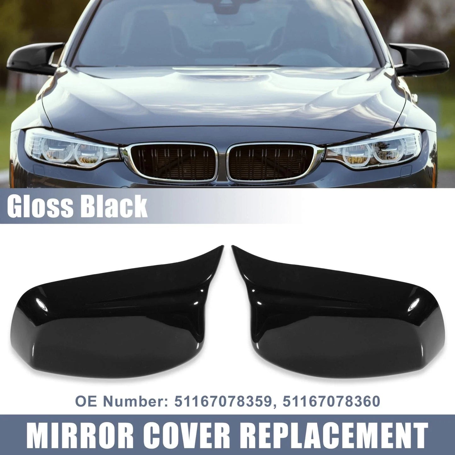 Gloss Black Rear View Mirror Covers for BMW 5 Series E60-E64