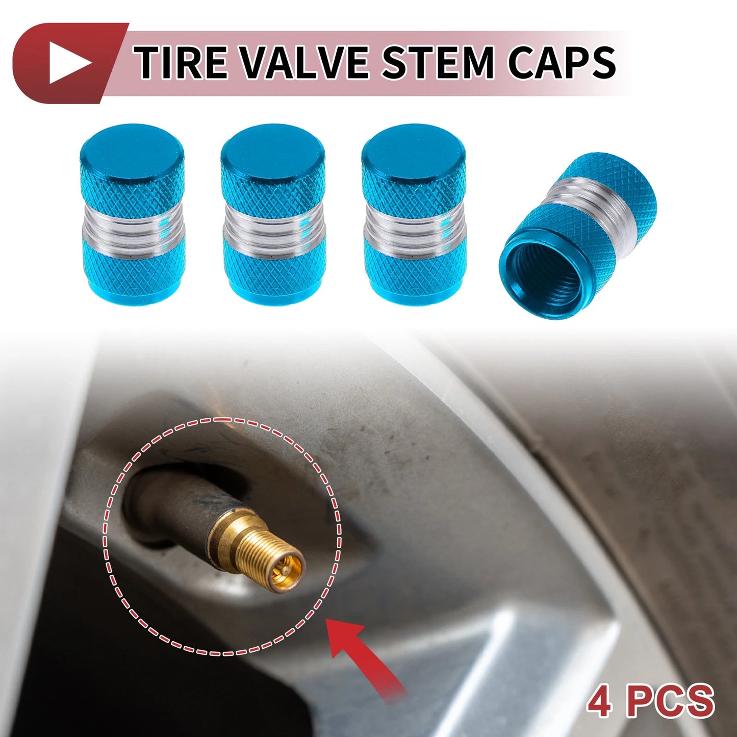 Set of 4 Tire Valve Stem Caps for Car (16mm, Light Blue)