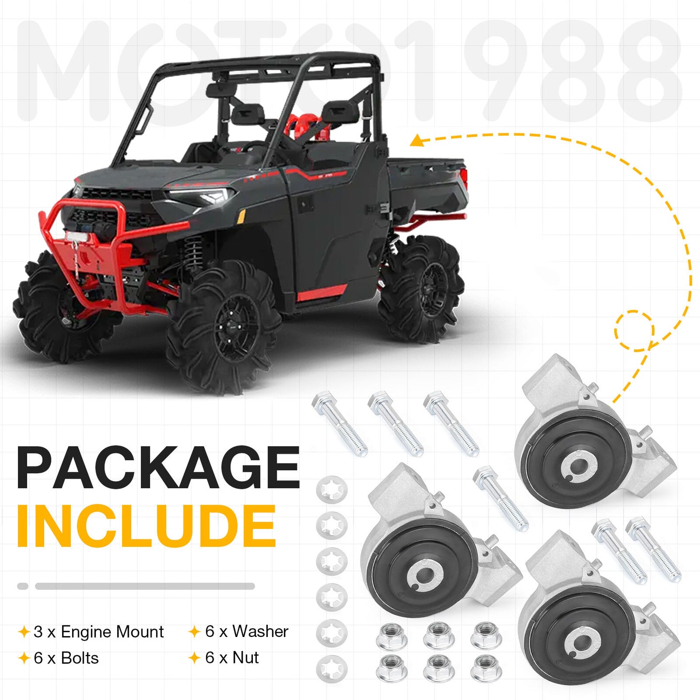 3 Pcs Engine Mount Isolator for Polaris Ranger RZR 570 900 1000 (2015–2023)