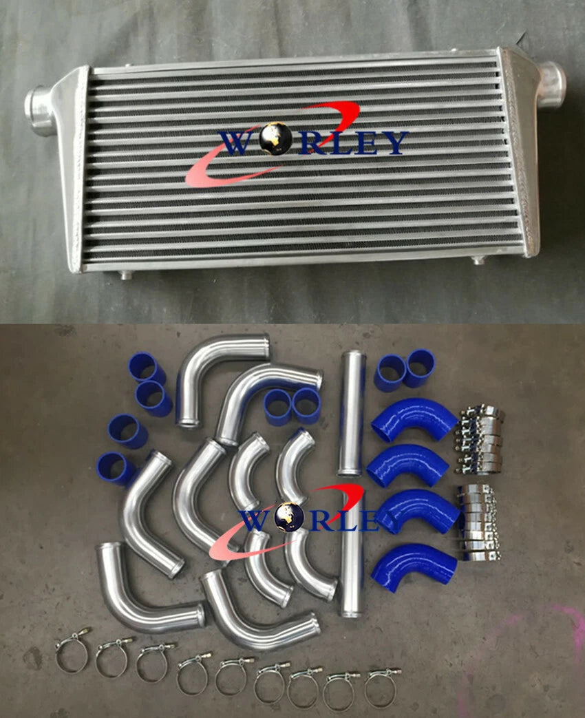 Intercooler with 3" Aluminium Piping & Blue Silicone Hose Kit for Universal (300x600x70mm)