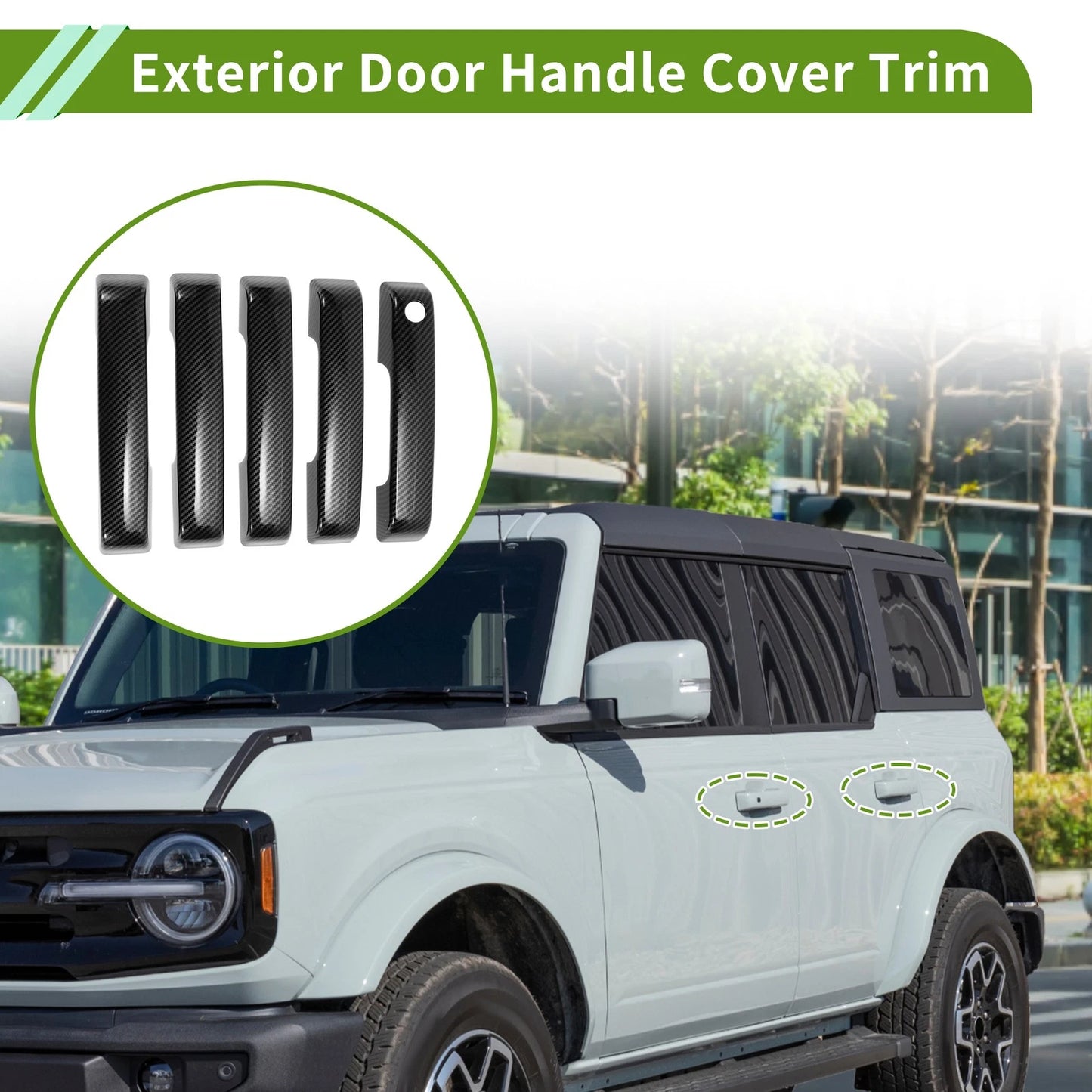 Set of 1 Exterior Door Handle Cover Trim for Ford Bronco (2021–2025) Carbon Fiber Black