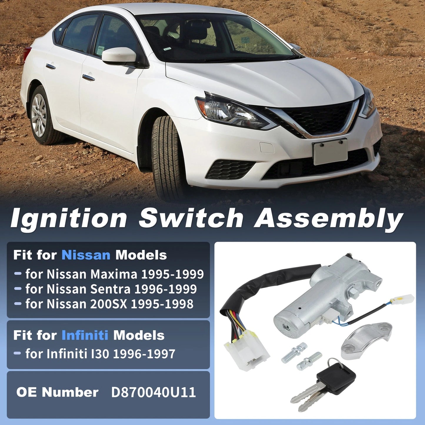 Ignition Lock Cylinder with 2 Keys for Nissan Maxima (1995–1999) No.D870040U11