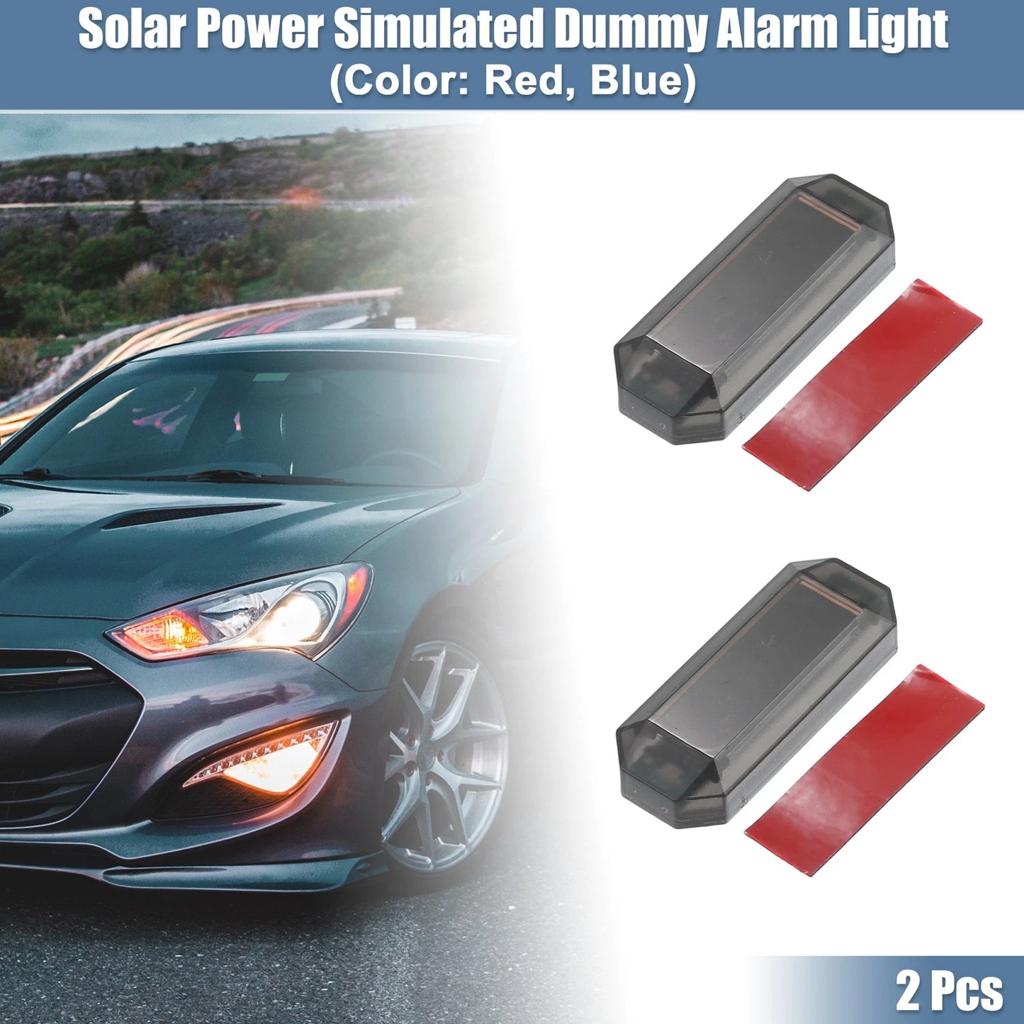 2X Solar Alarm Light for Car (Red Blue)