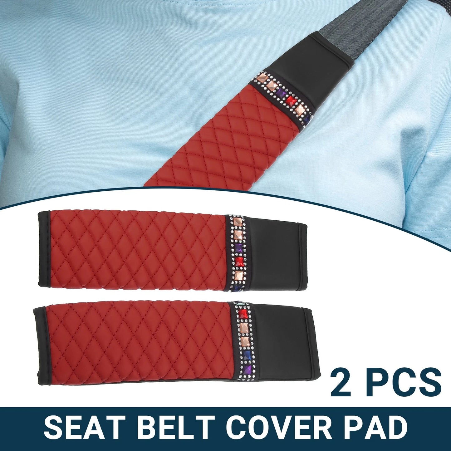 Set of 2 Seat Belt Cover Pads for Universal Fit (Red)