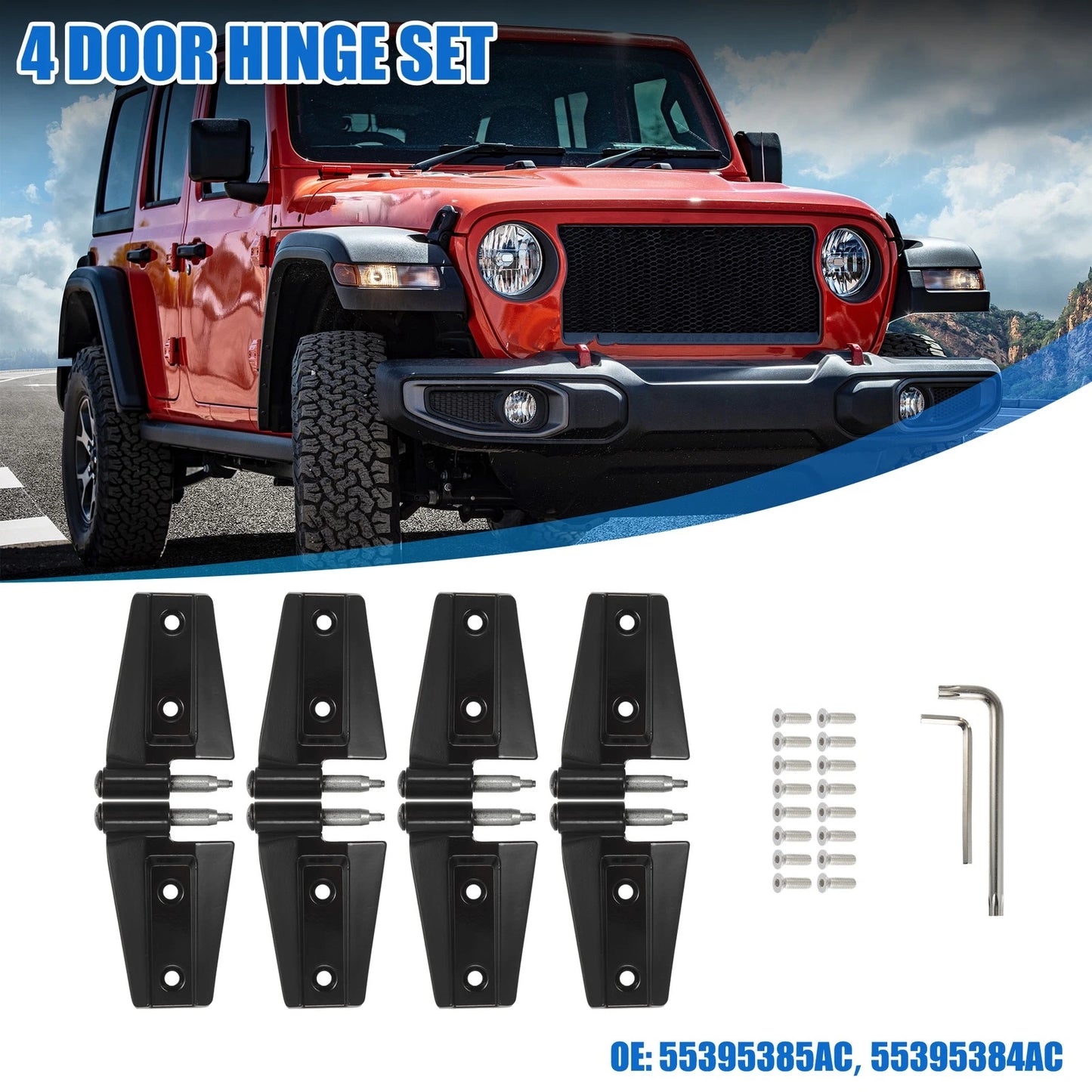 4 Door Hinge Set No. 55395385AC/55395384AC for Jeep Wrangler JK (2007–2018)