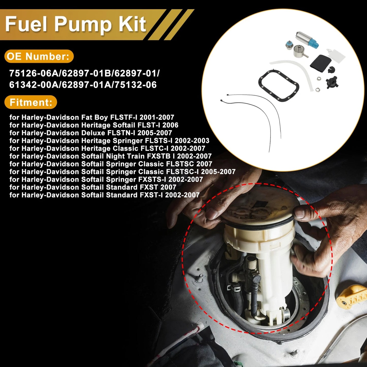 Fuel Pump for Harley-Davidson Fat Boy FLSTF-I (2001–2007) Replaces 75126-06A