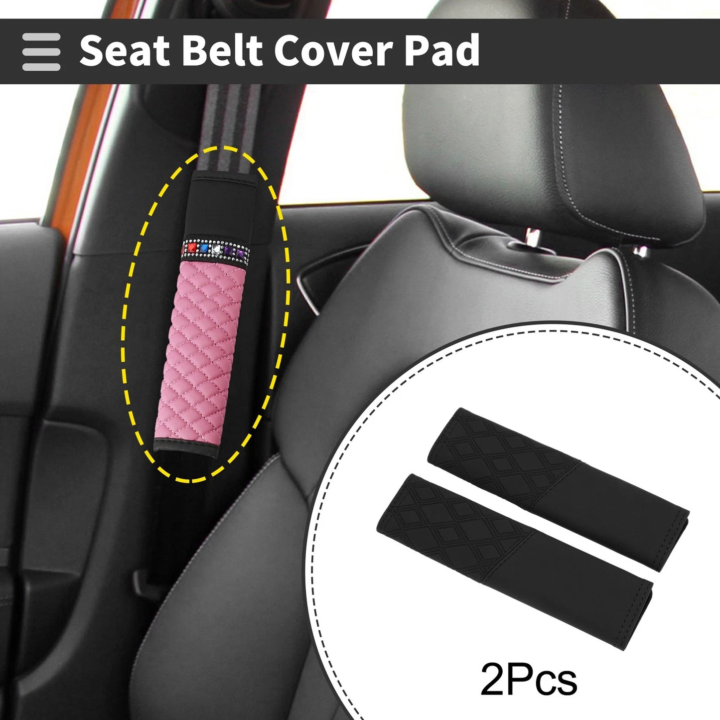 Set of 2 Black Carbon Fiber Leather Seat Belt Cover Pads for Universal Fit