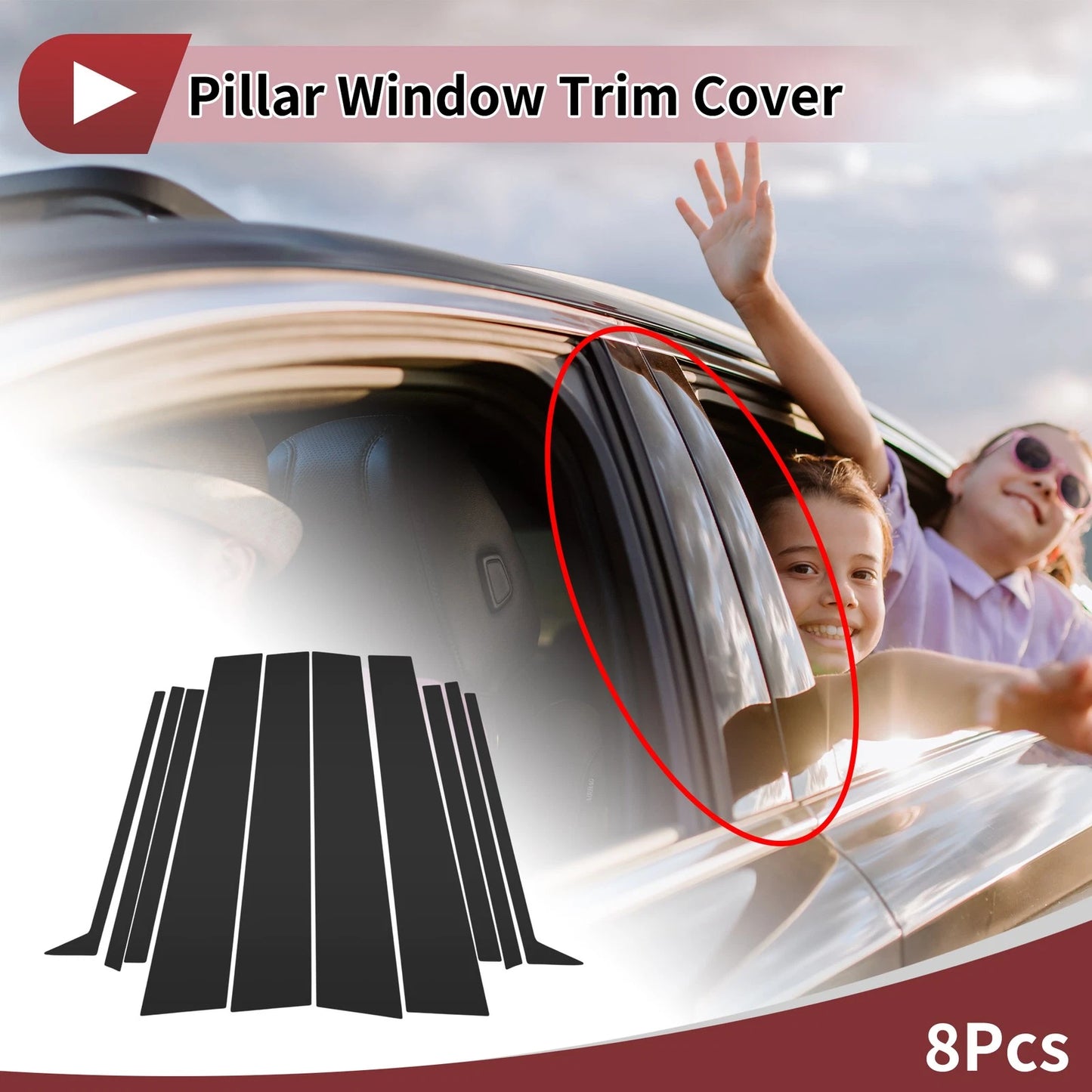 8 Pcs Door Pillar Window Trim for Toyota Prado (2024–2025) Black