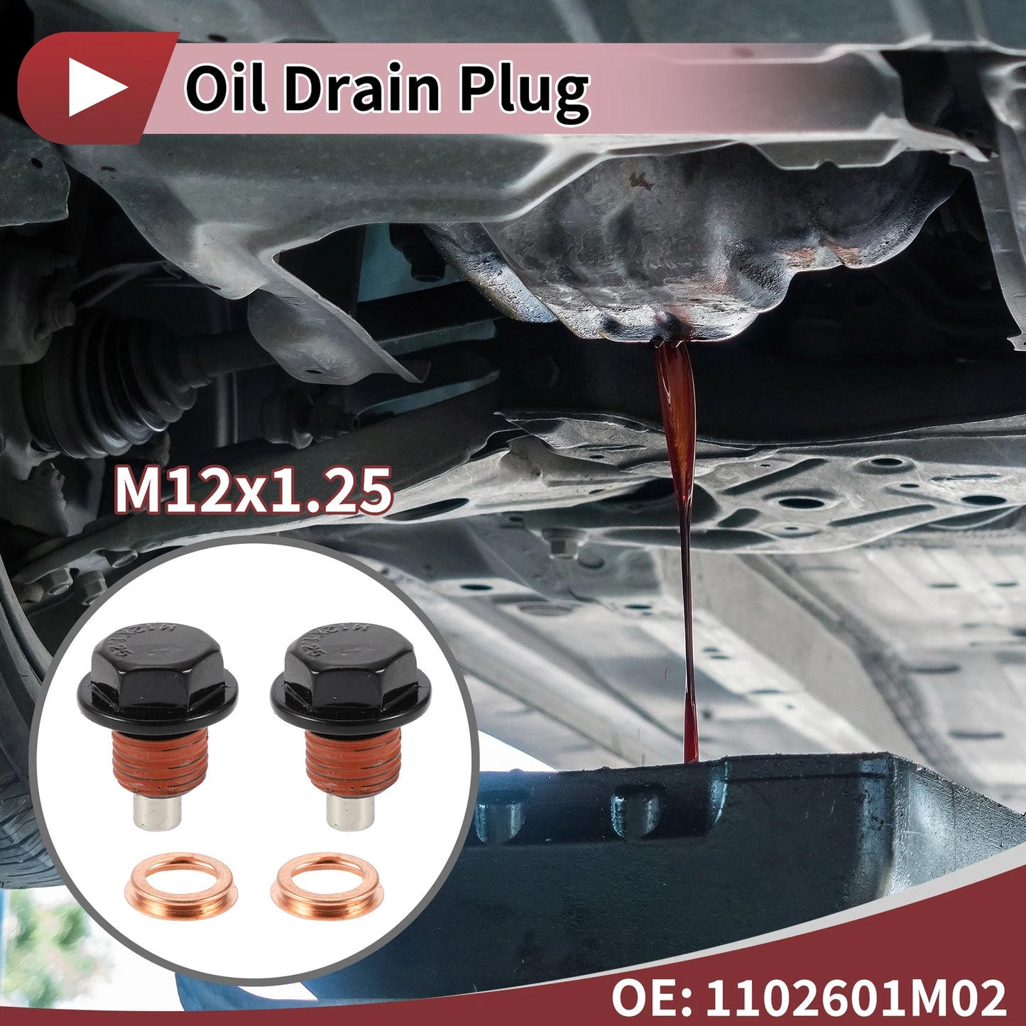Set of 1 Oil Drain Plug for Nissan Infiniti (No. 1102601M02) Black Red