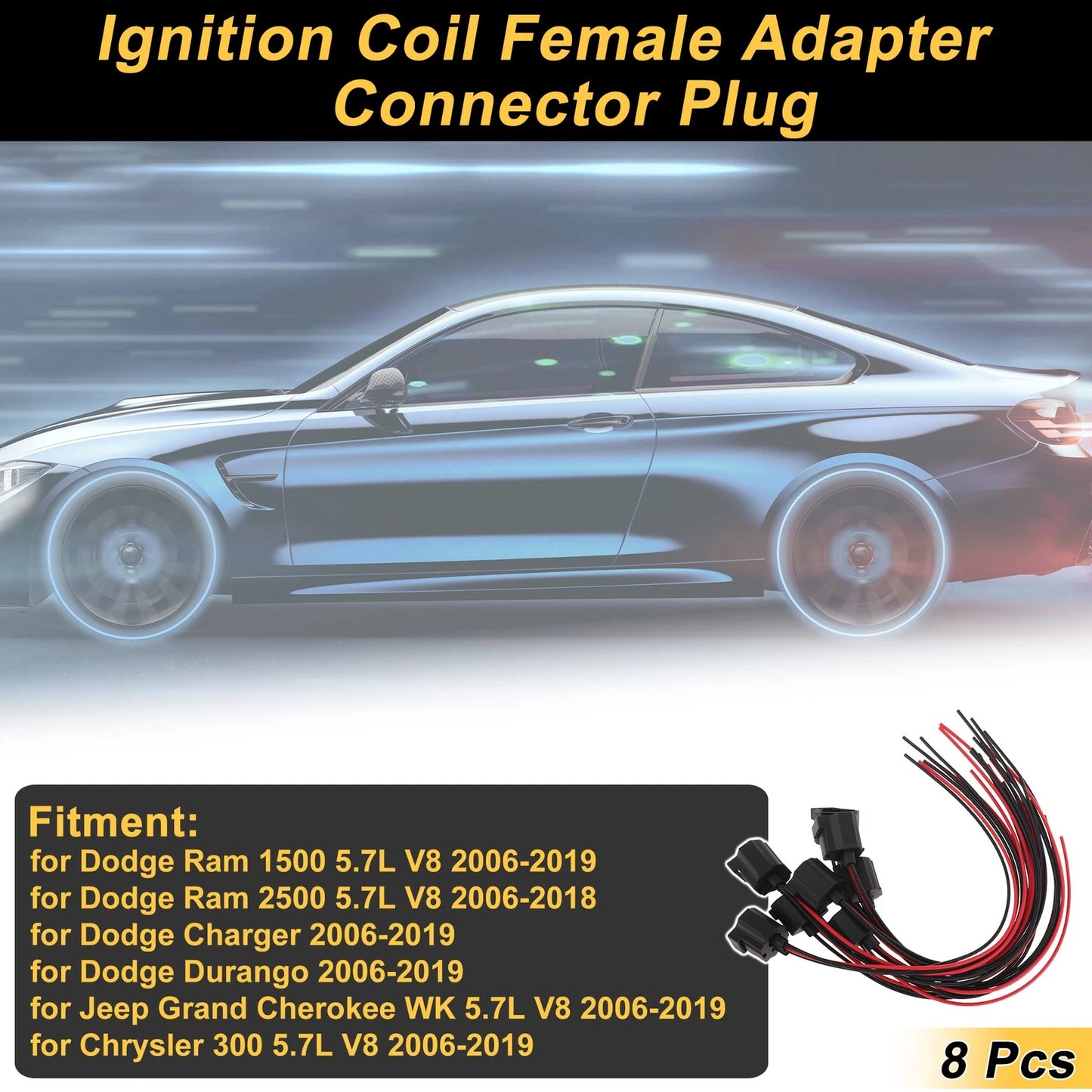 8X 3 Pin Ignition Coil Connector Plug for Dodge Ram 1500 (2006–2019)