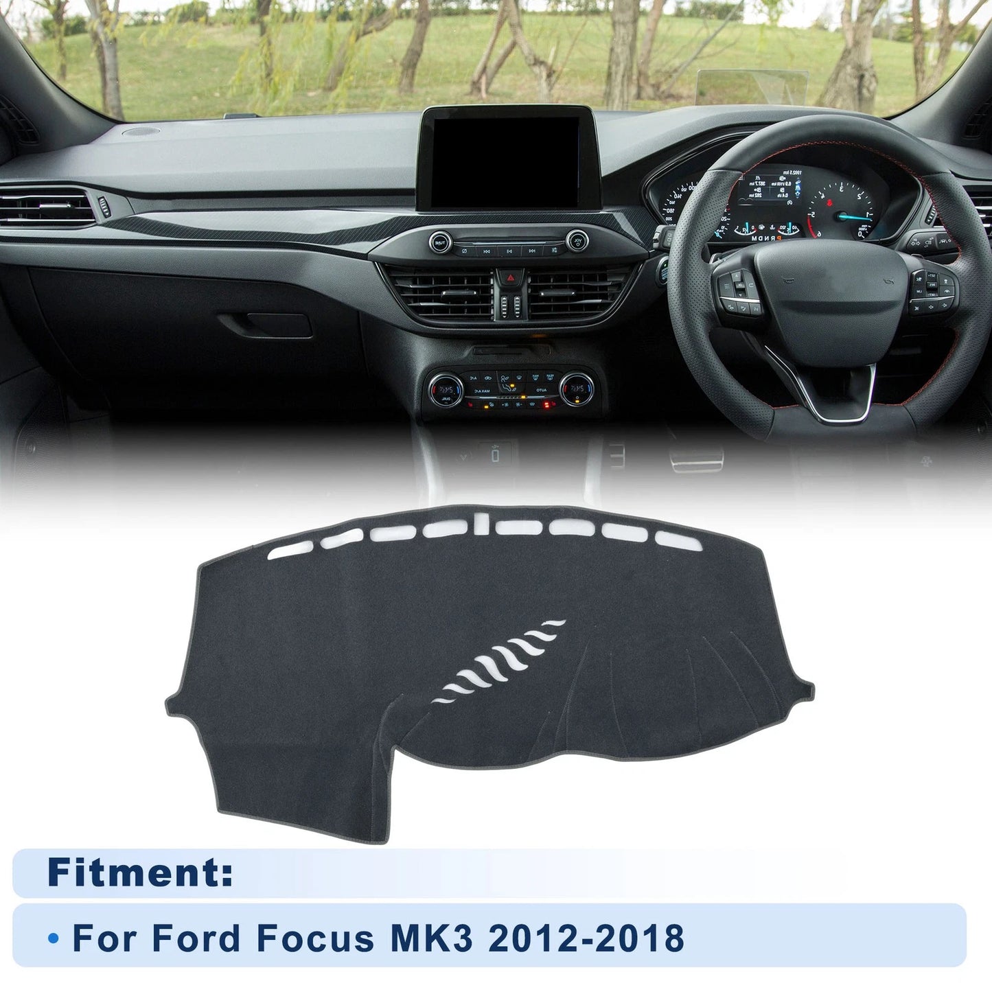 Dash Cover for Ford Focus MK3 (2012–2018) Without HUD, Polyester, Gray