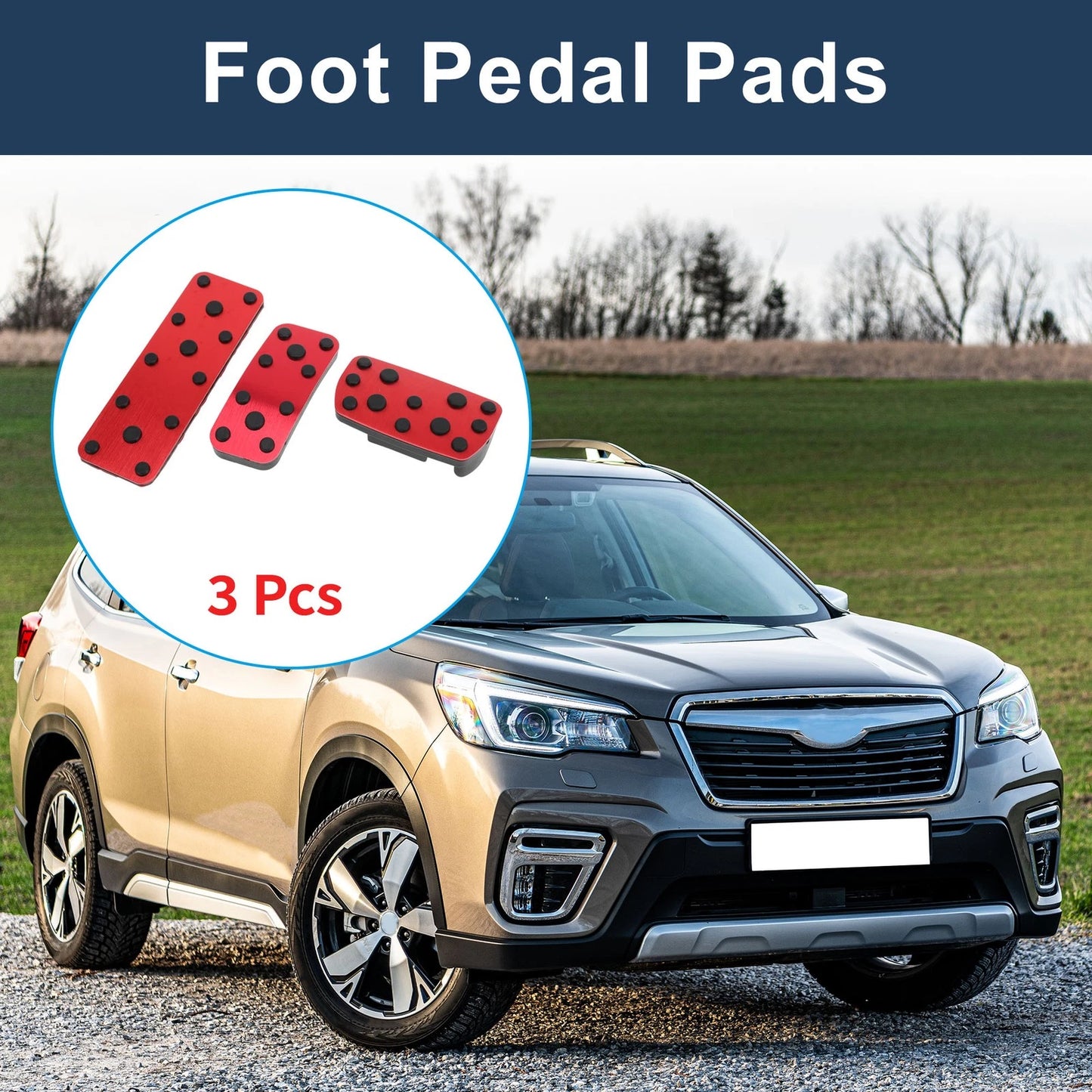 3 Pcs Automatic Foot Accelerator Pedal Covers for Subaru Forester (2006–2018) Red