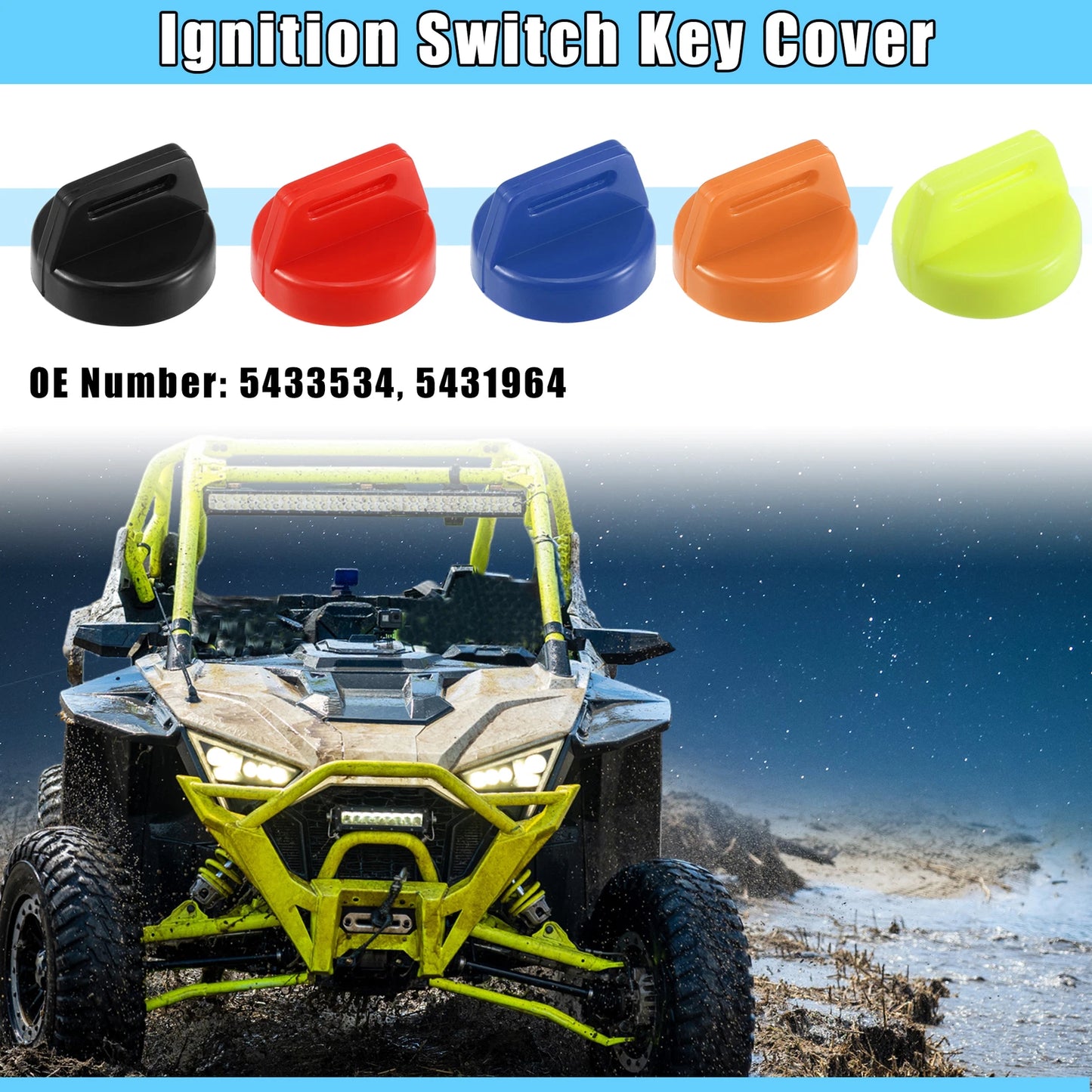 5 Pcs Ignition Switch Key Fob Cover for Polaris - Orange, Blue, Red, Black, Yellow