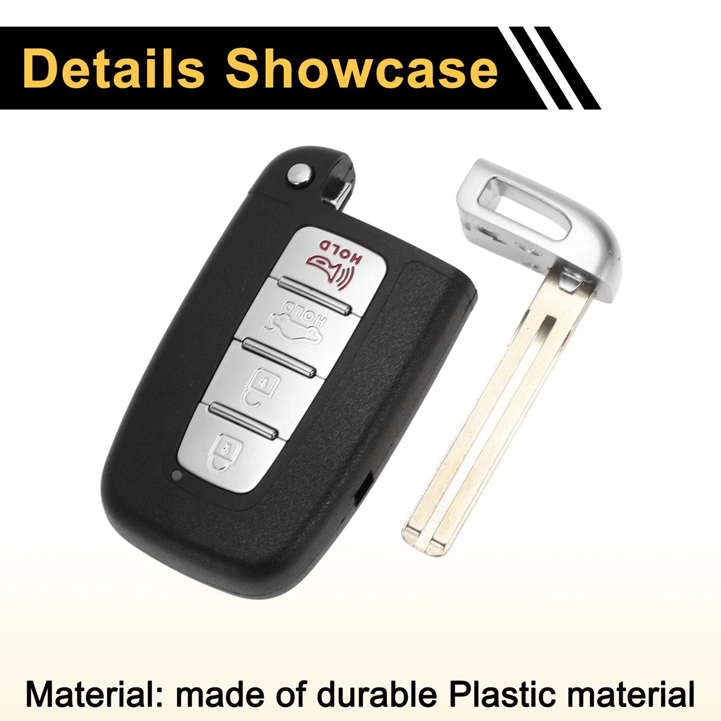 4 Button Key Fob Shell Case for Hyundai Sonata (2011-2015) Black Silver Tone