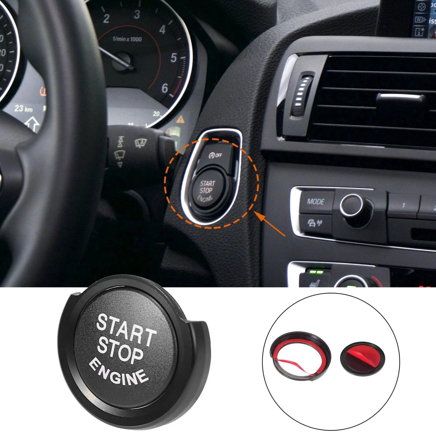 Start Stop Button Cover with Ring Kit for BMW 1/2/3/4 Series X1 X2 Black