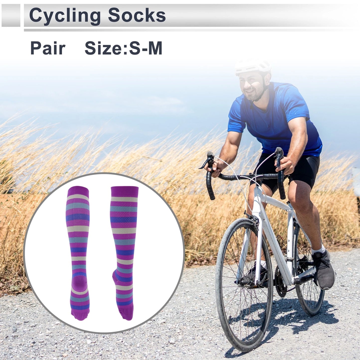 Cycling Socks Anti-friction Size S-M High-cut Purple Beige