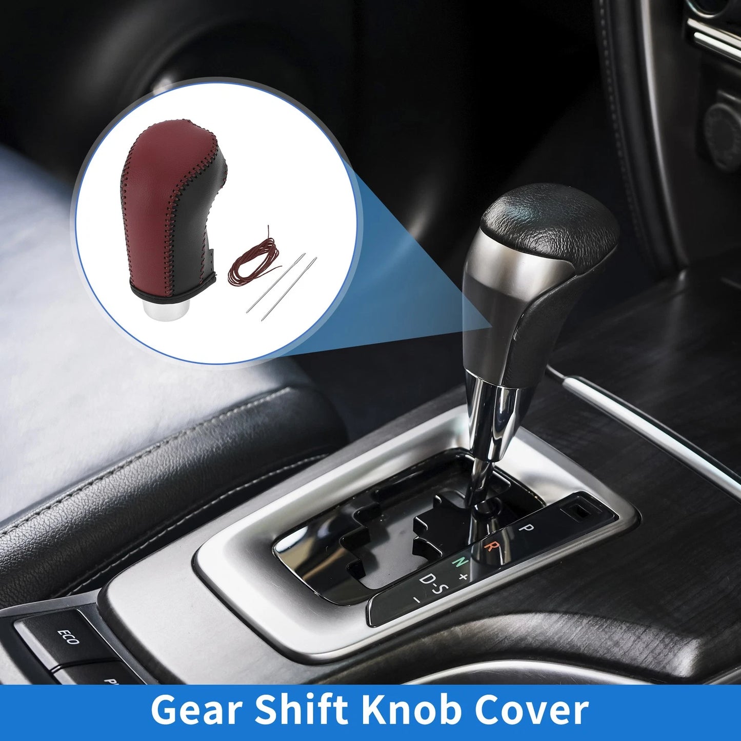 1 Pc Gear Shift Knob Cover for Hyundai Tucson (2015–2018) Wine Red Black
