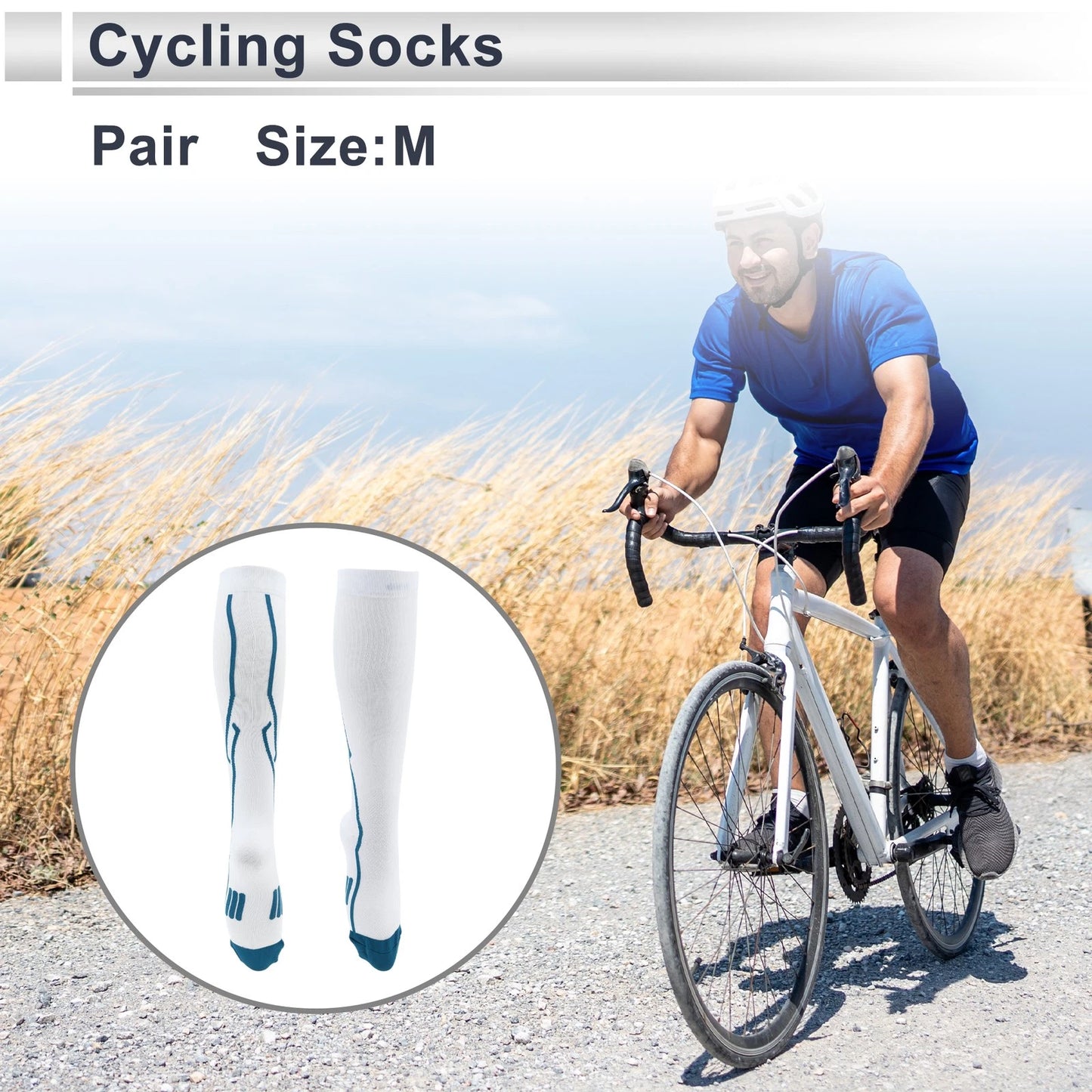 Cycling Socks Shock Absorption Size M High-cut White Blue