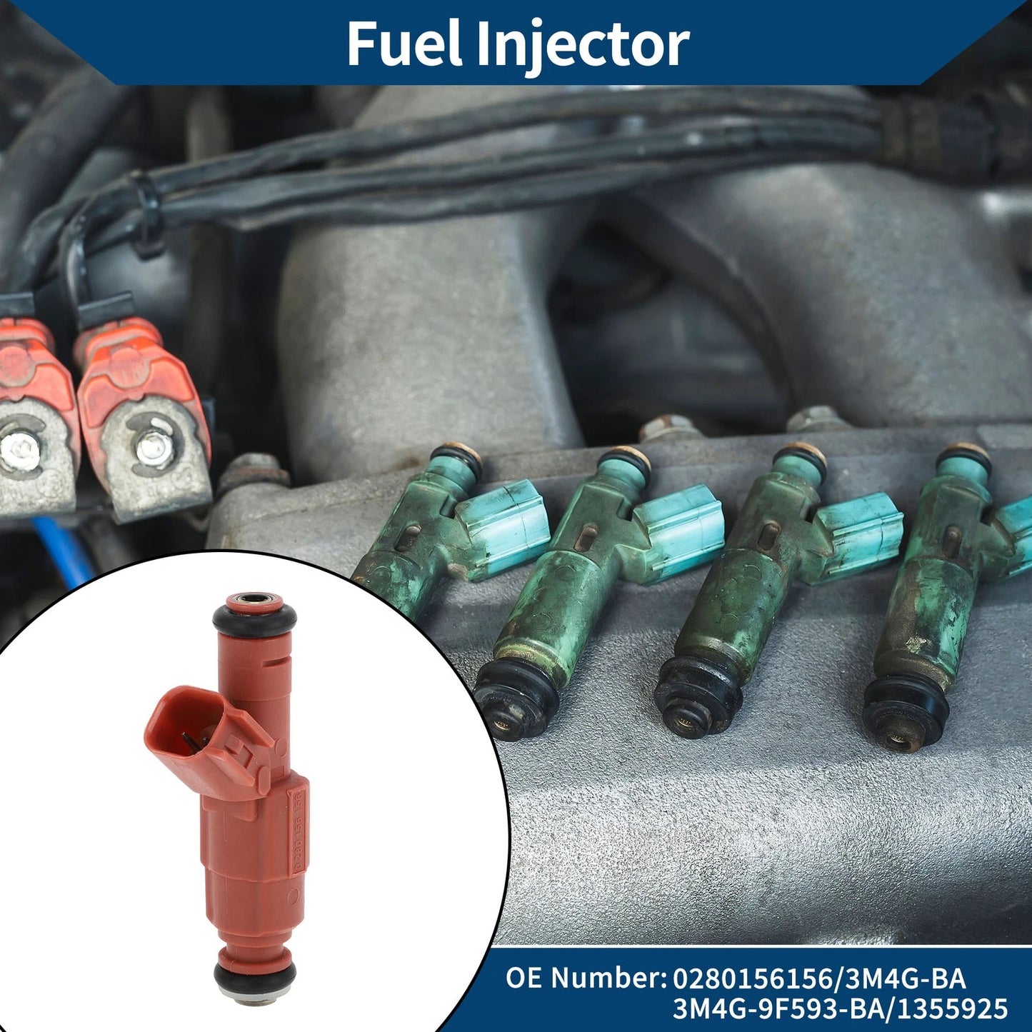Fuel Injector No.0280156156/3M4G-BA for Mazda 6 (2003–2004) 1 Pc Red